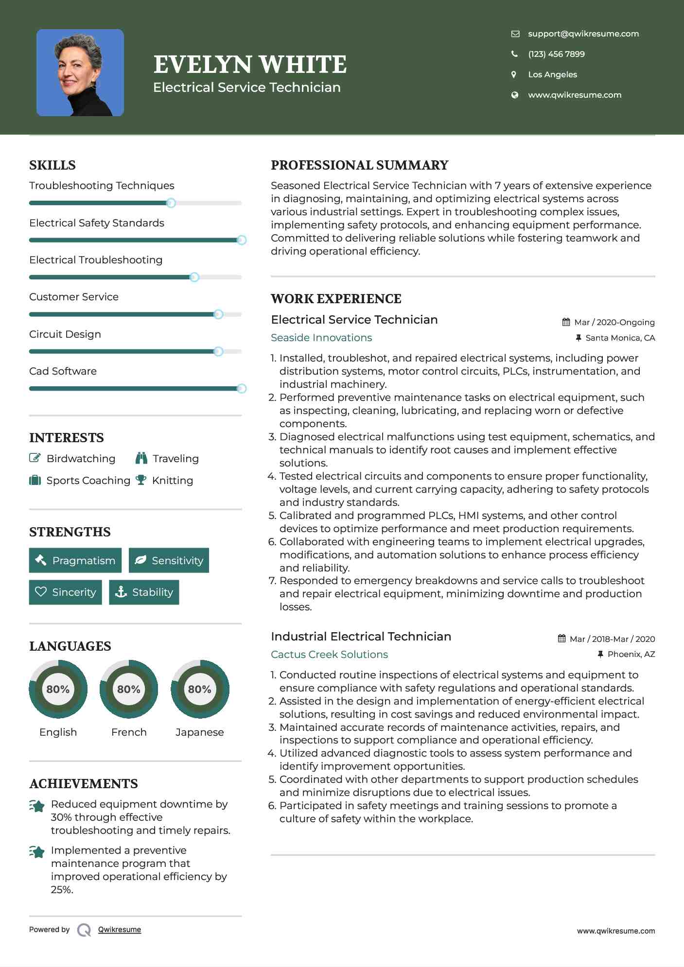 Electrical Service Technician Resume Template