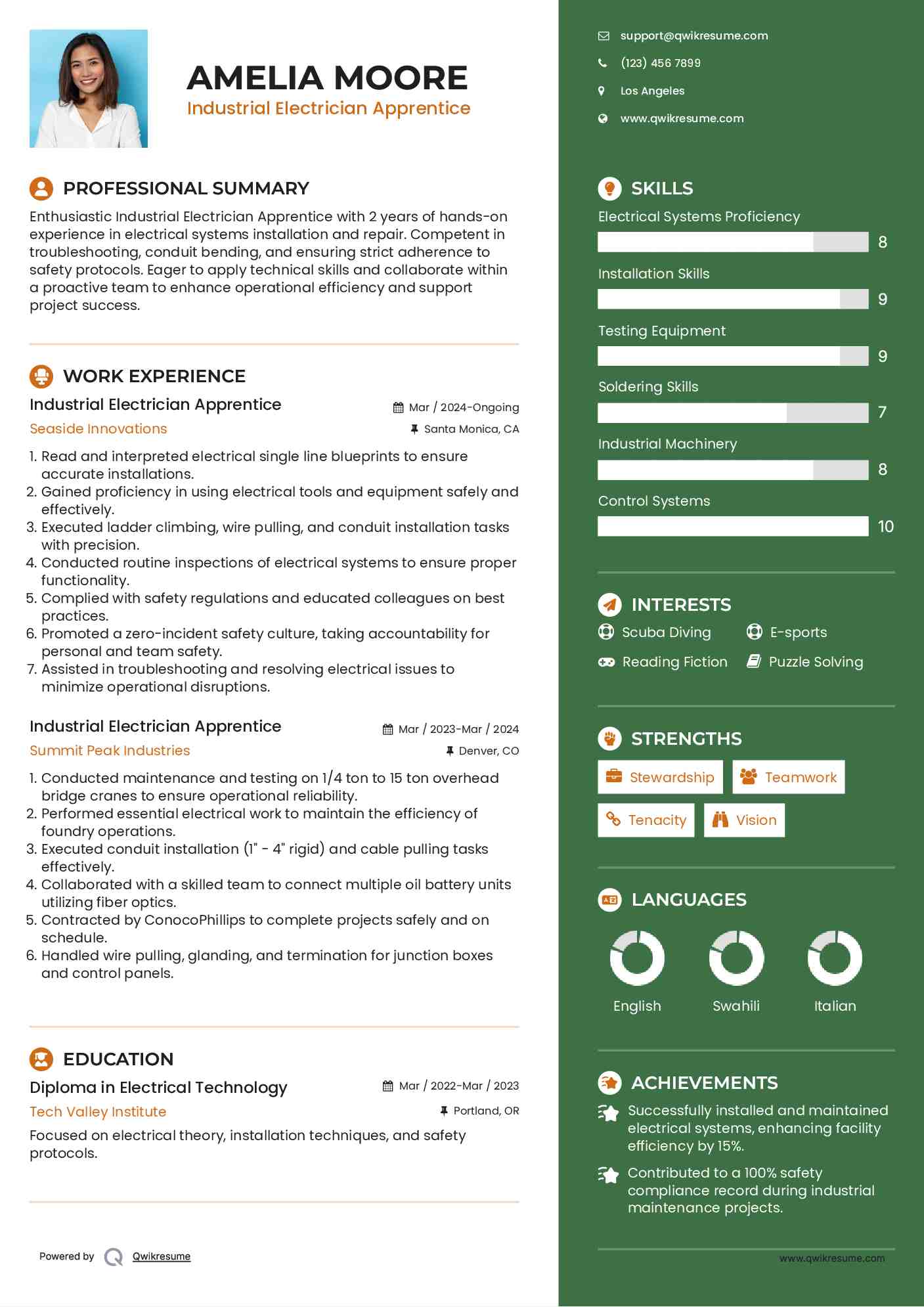 Industrial Electrician Apprentice Resume Template