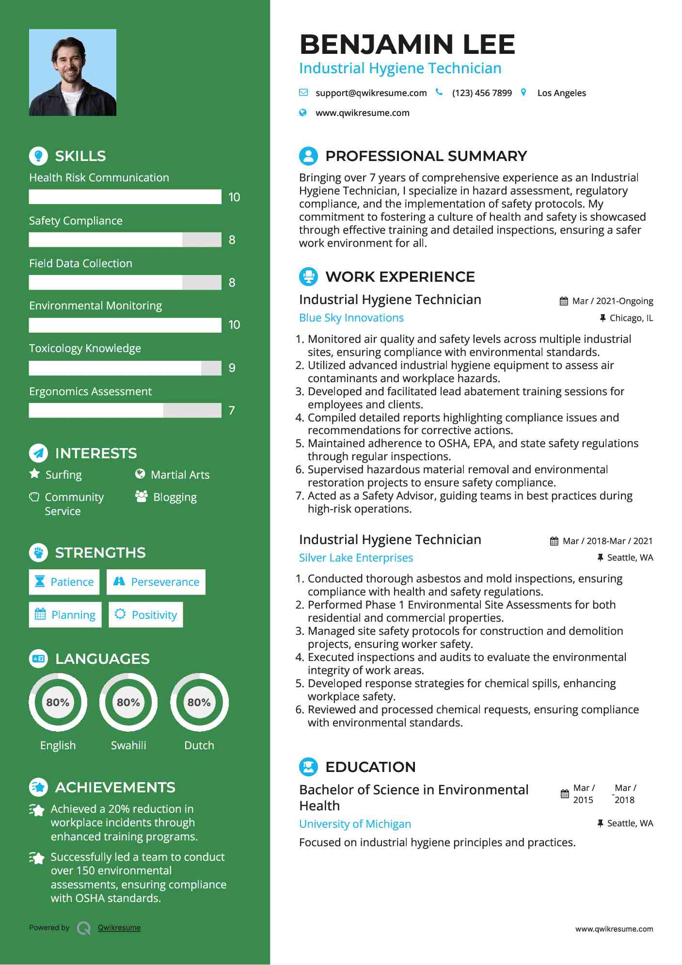 Industrial Hygiene Technician Resume Sample
