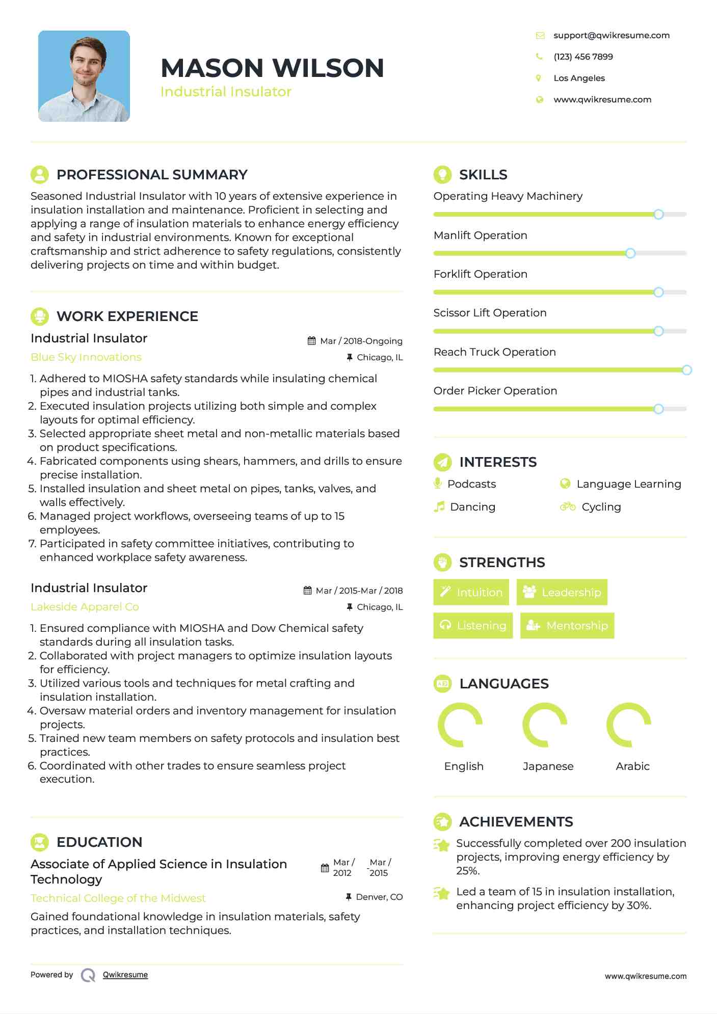 Industrial Insulator Resume Model