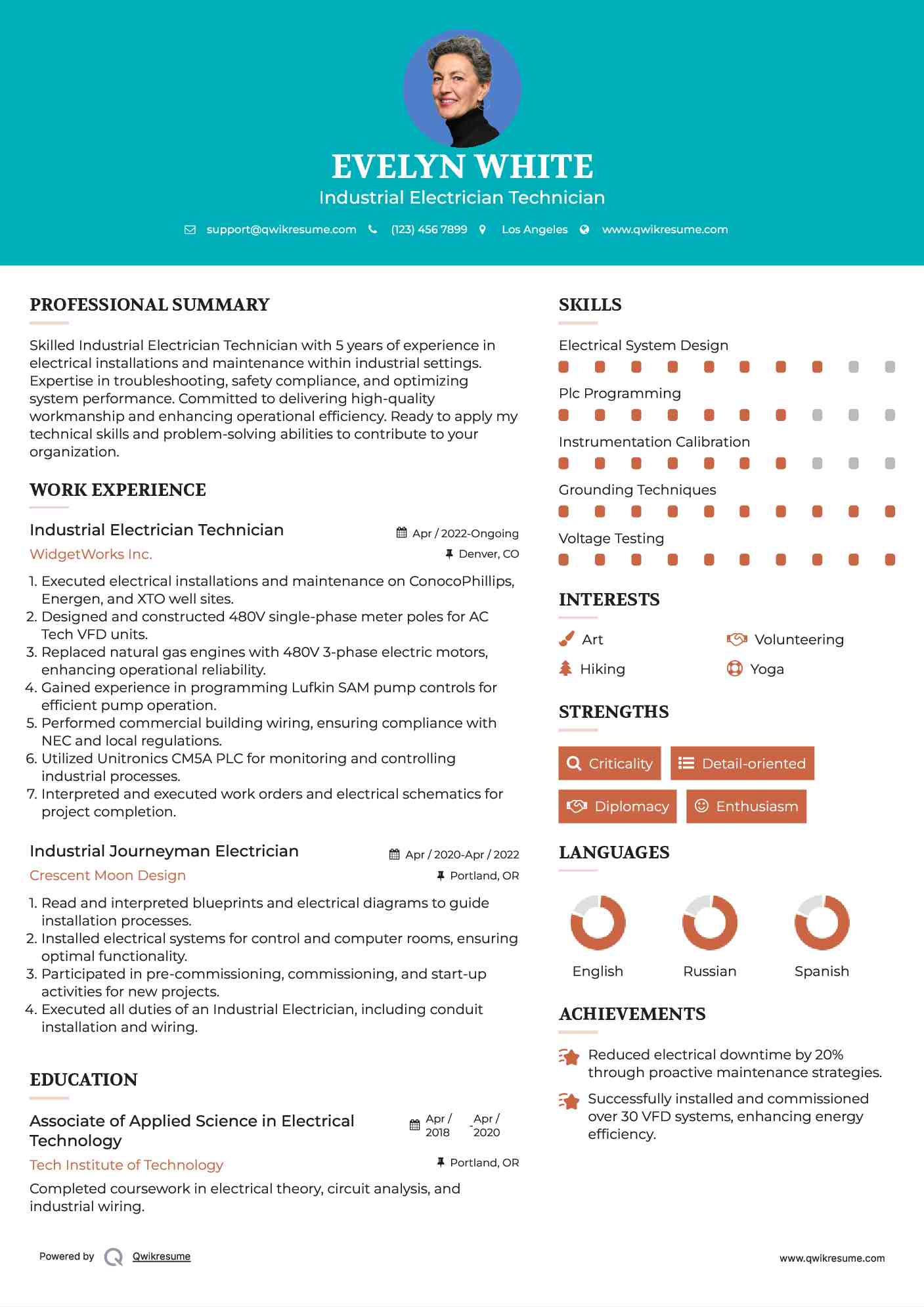 Industrial Electrician Technician Resume Model