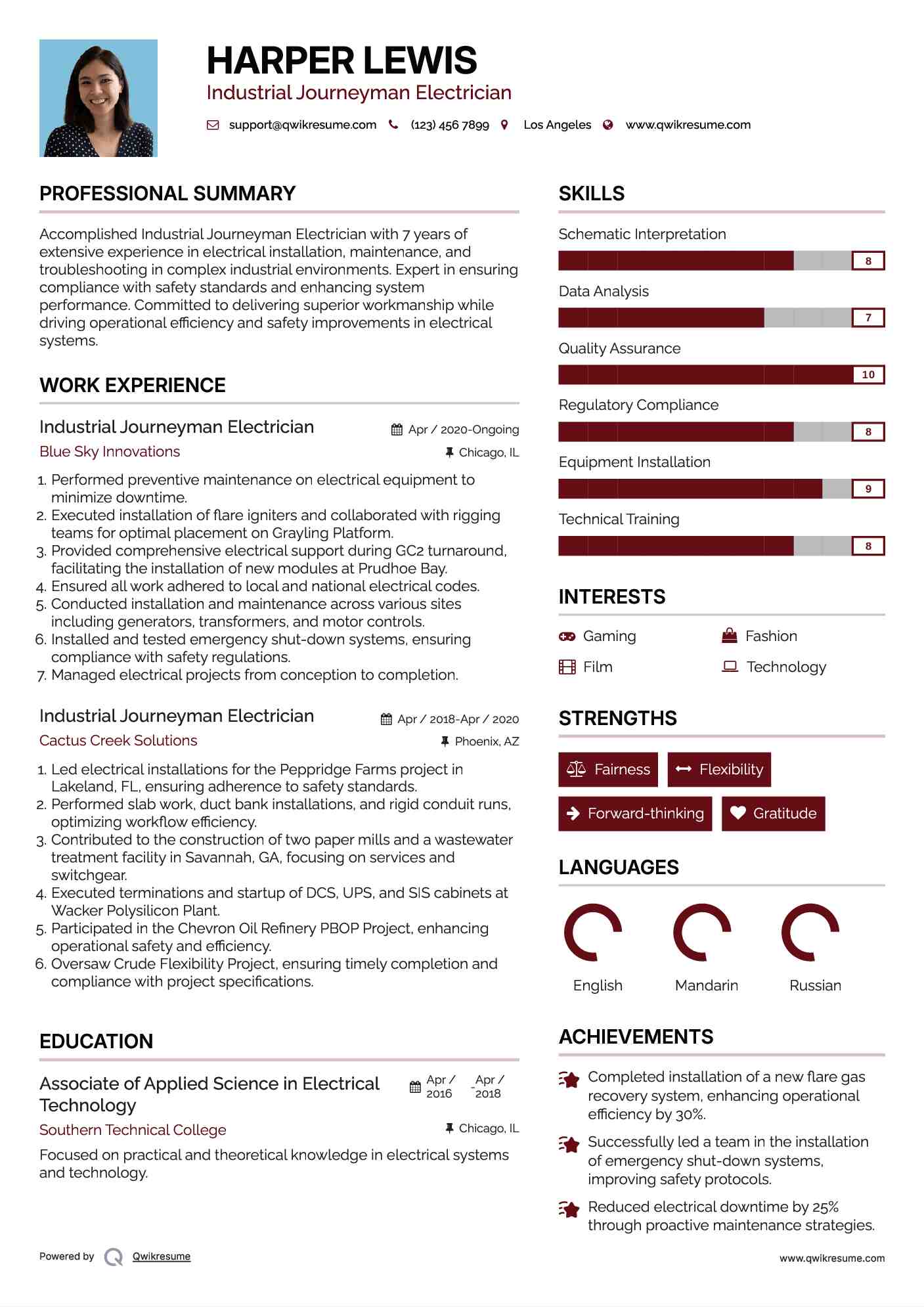 Industrial Journeyman Electrician Resume Format