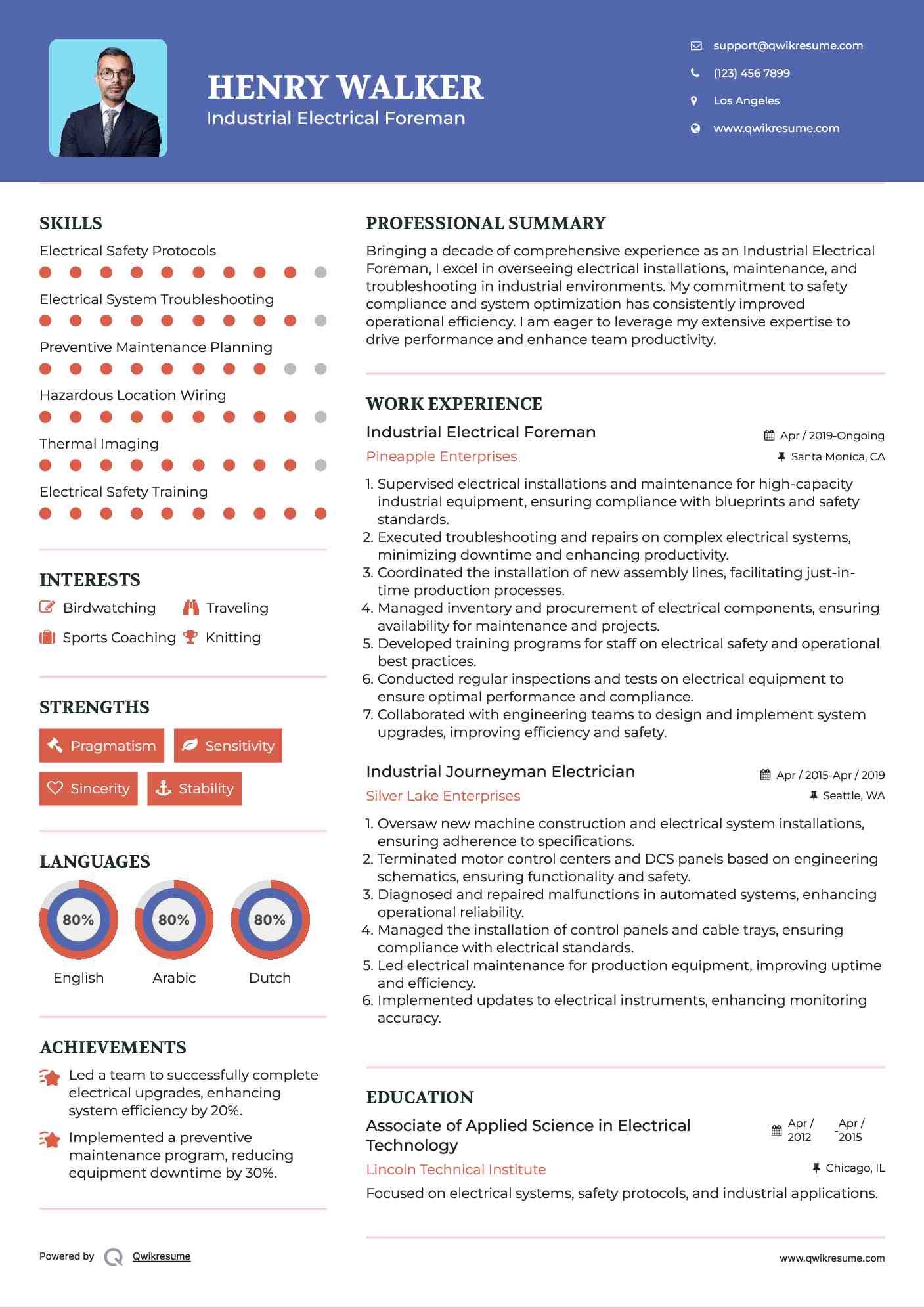 Industrial Electrical Foreman Resume Model