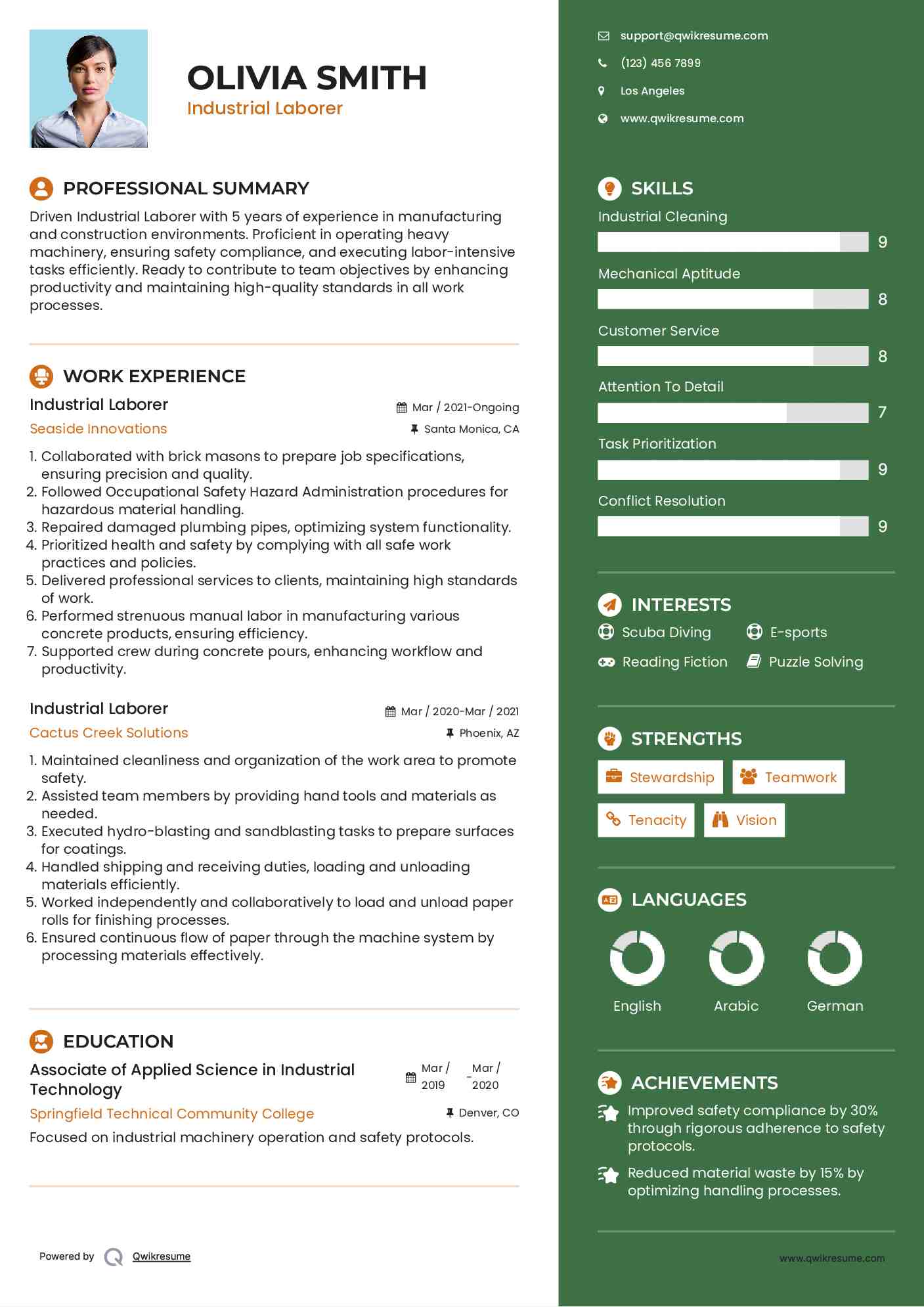 Industrial Laborer Resume Example