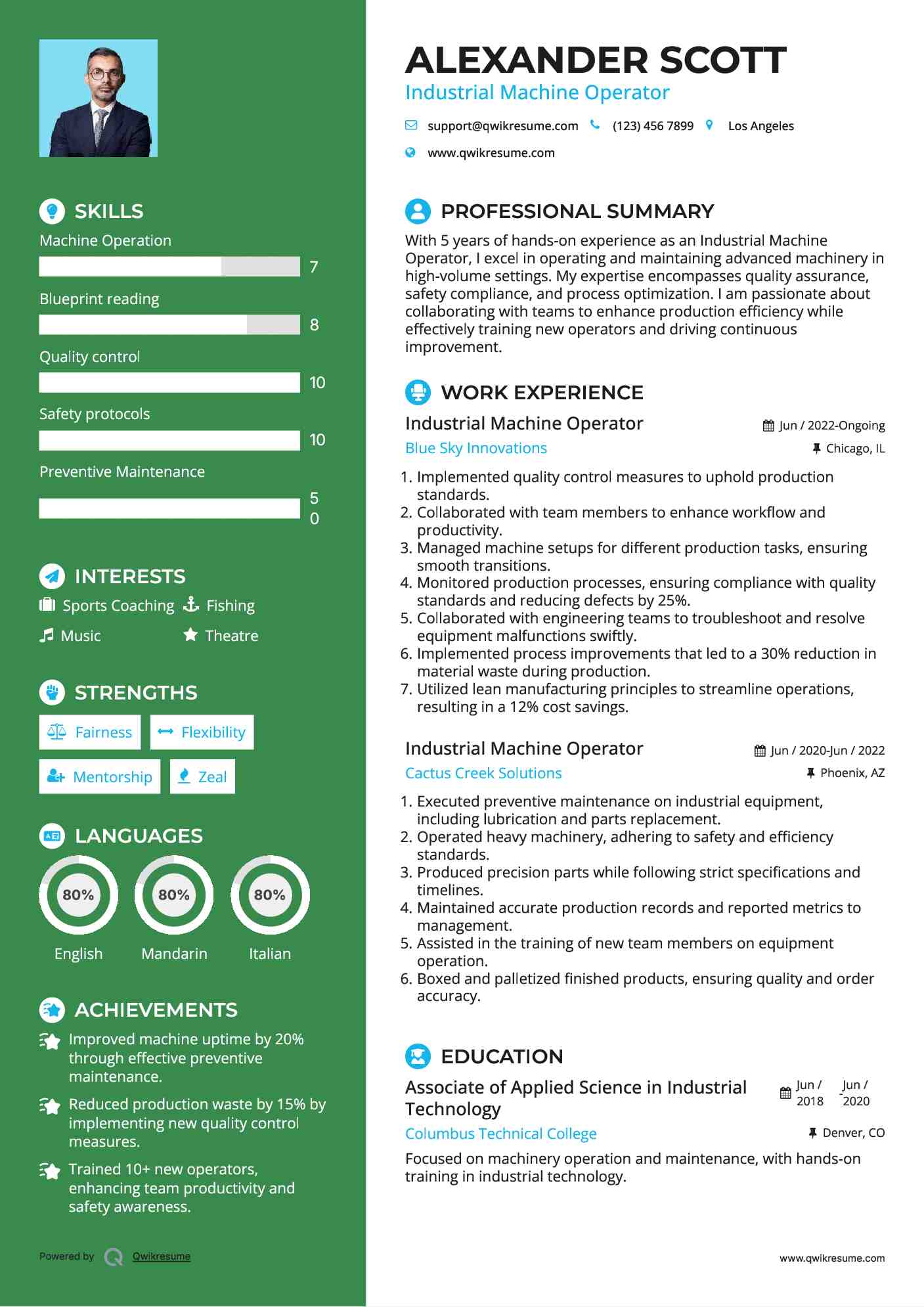 Industrial Machine Operator Resume Model
