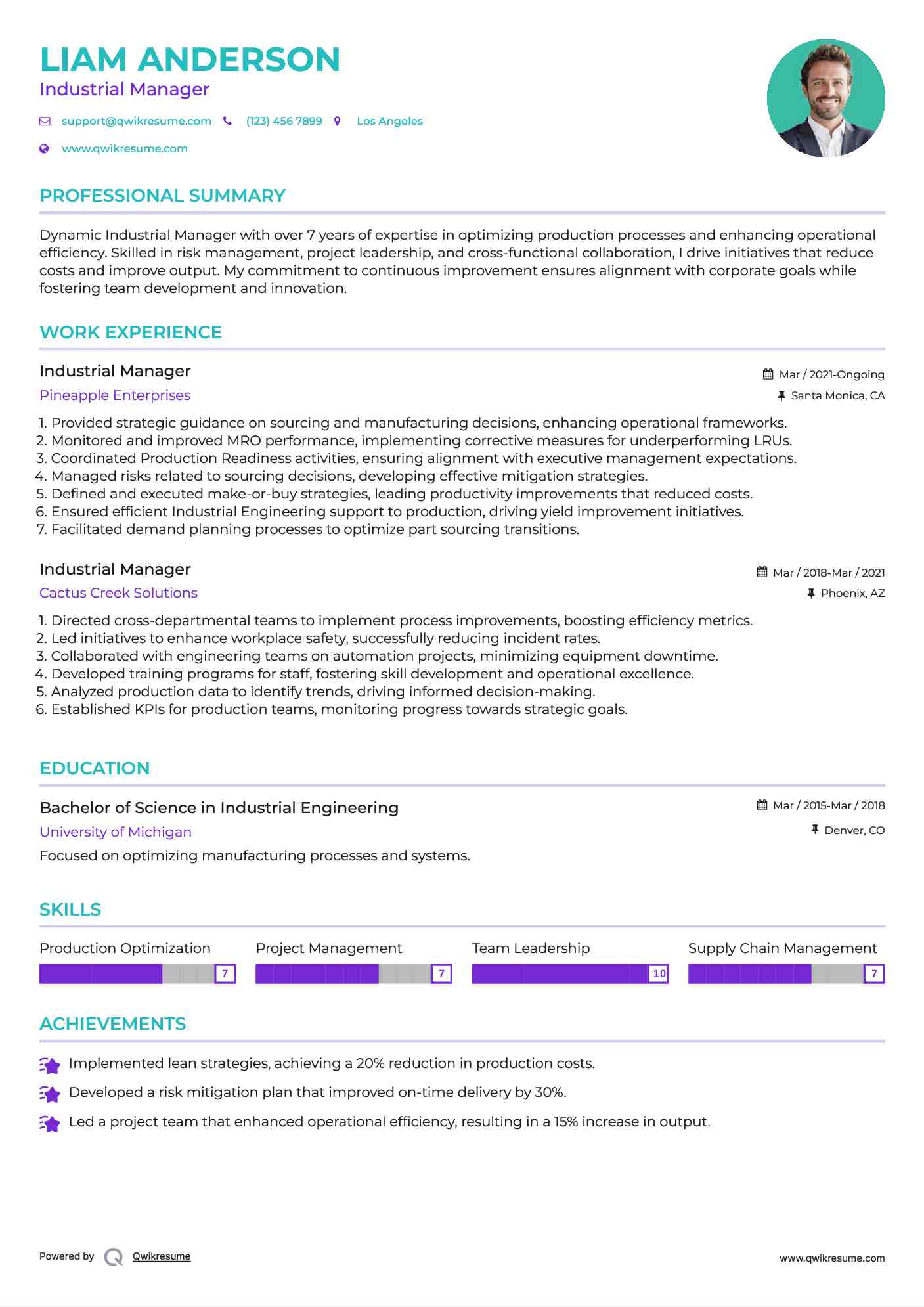 Industrial Manager Resume Model