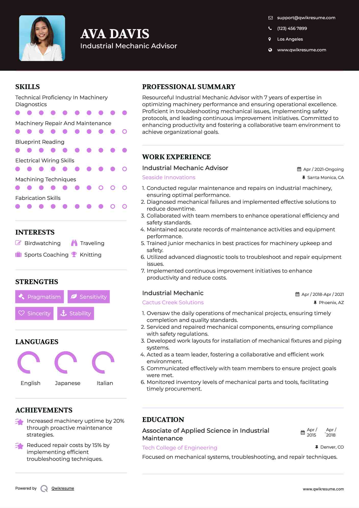 Industrial Mechanic Advisor Resume Format