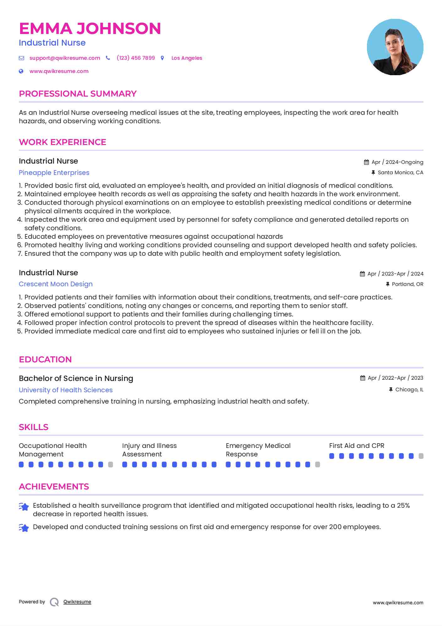 Industrial Nurse Resume Format
