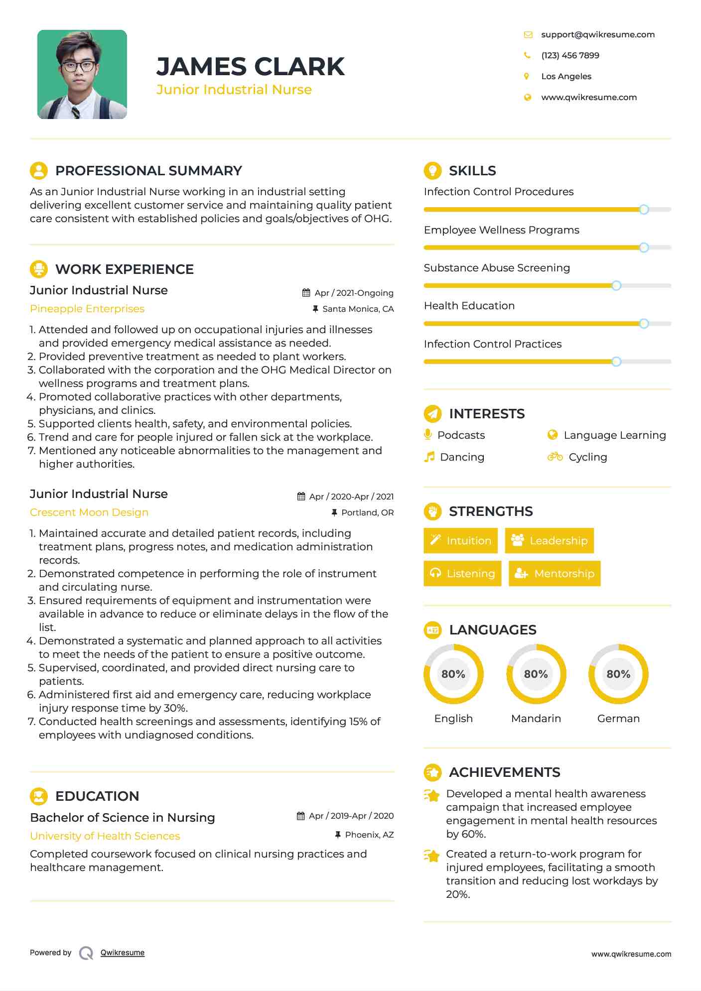 Junior Industrial Nurse Resume Model