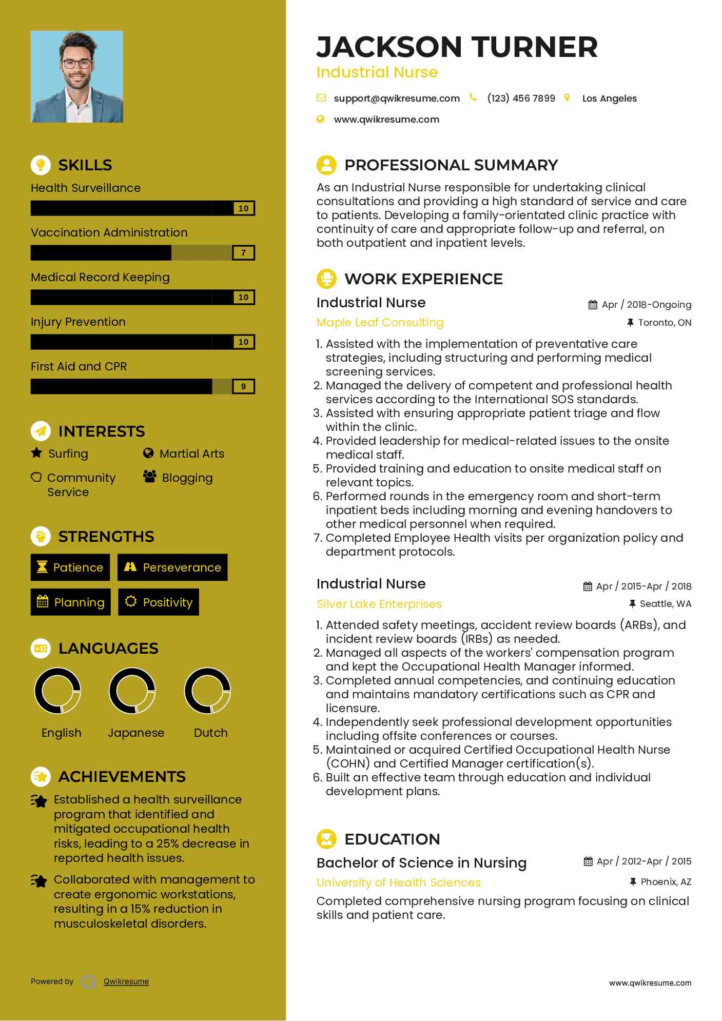 Industrial Nurse Resume Template