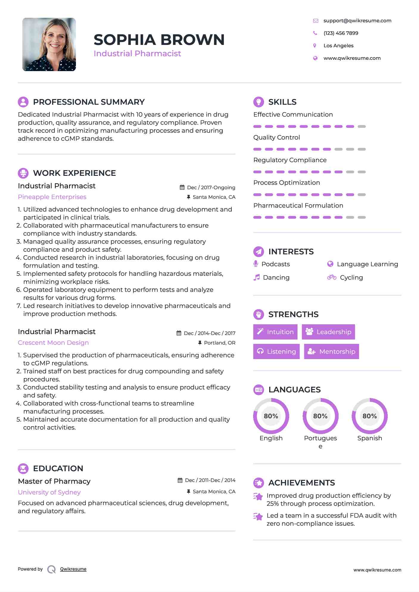 Industrial Pharmacist Resume Example