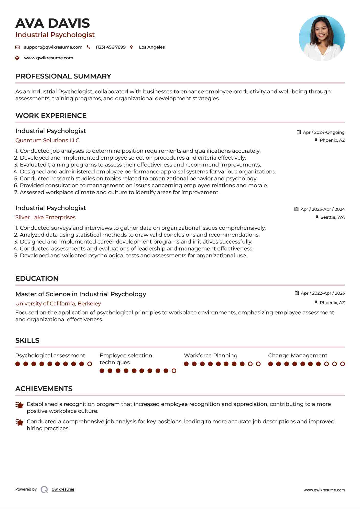 Industrial Psychologist Resume Template