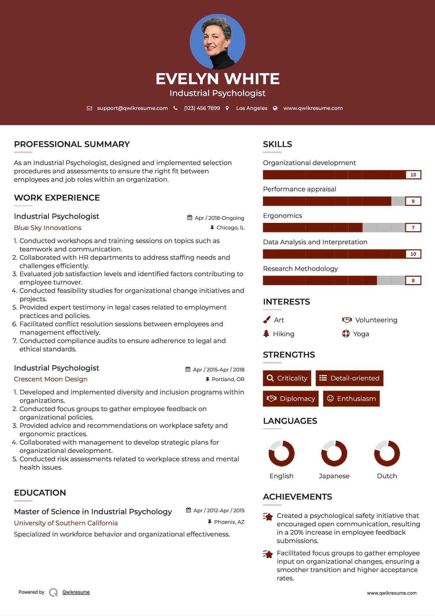 Industrial Psychologist Resume Format