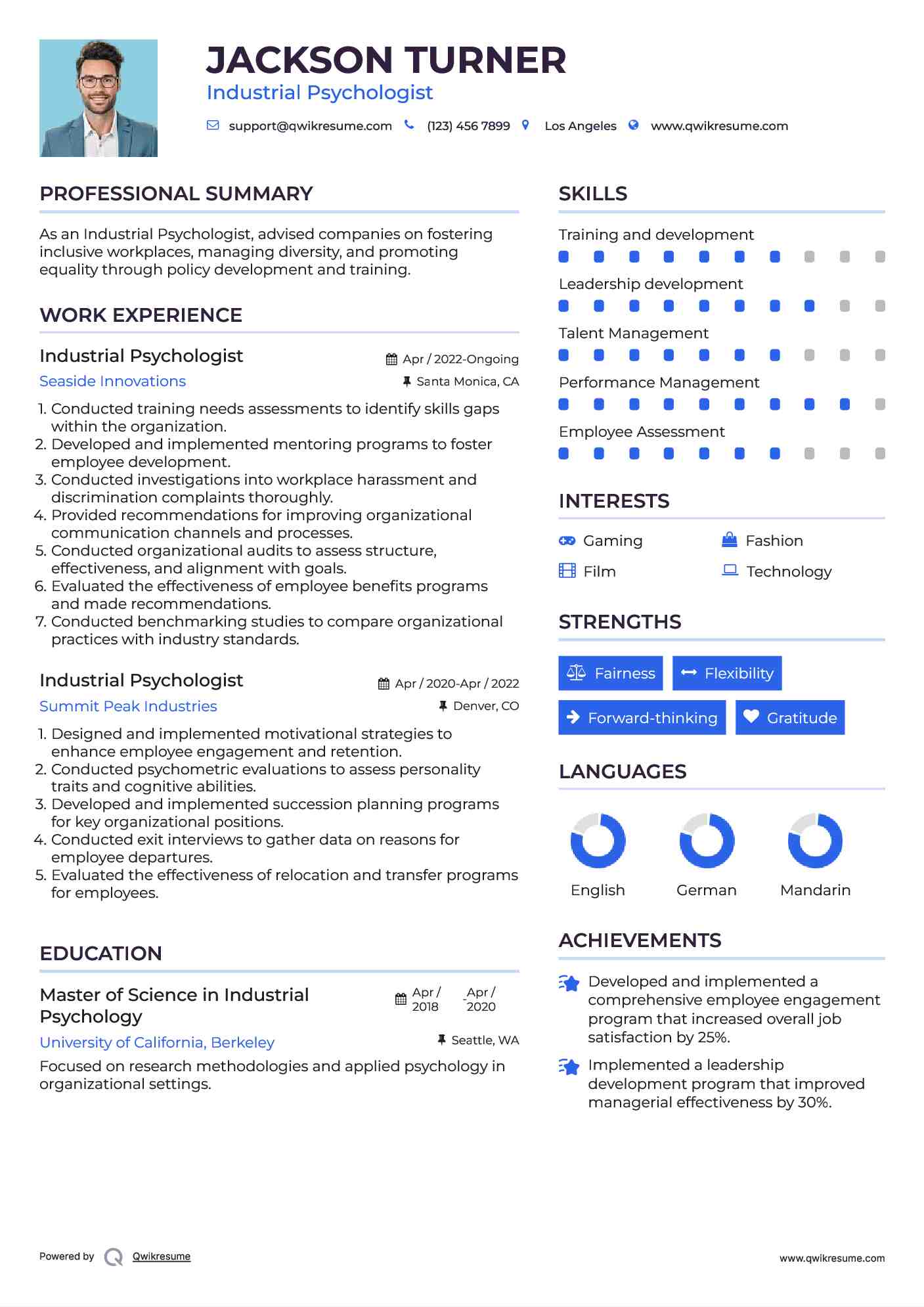 Industrial Psychologist Resume Example