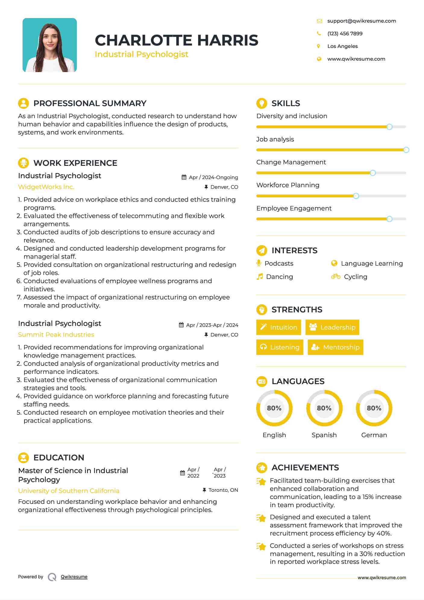 Industrial Psychologist Resume Format
