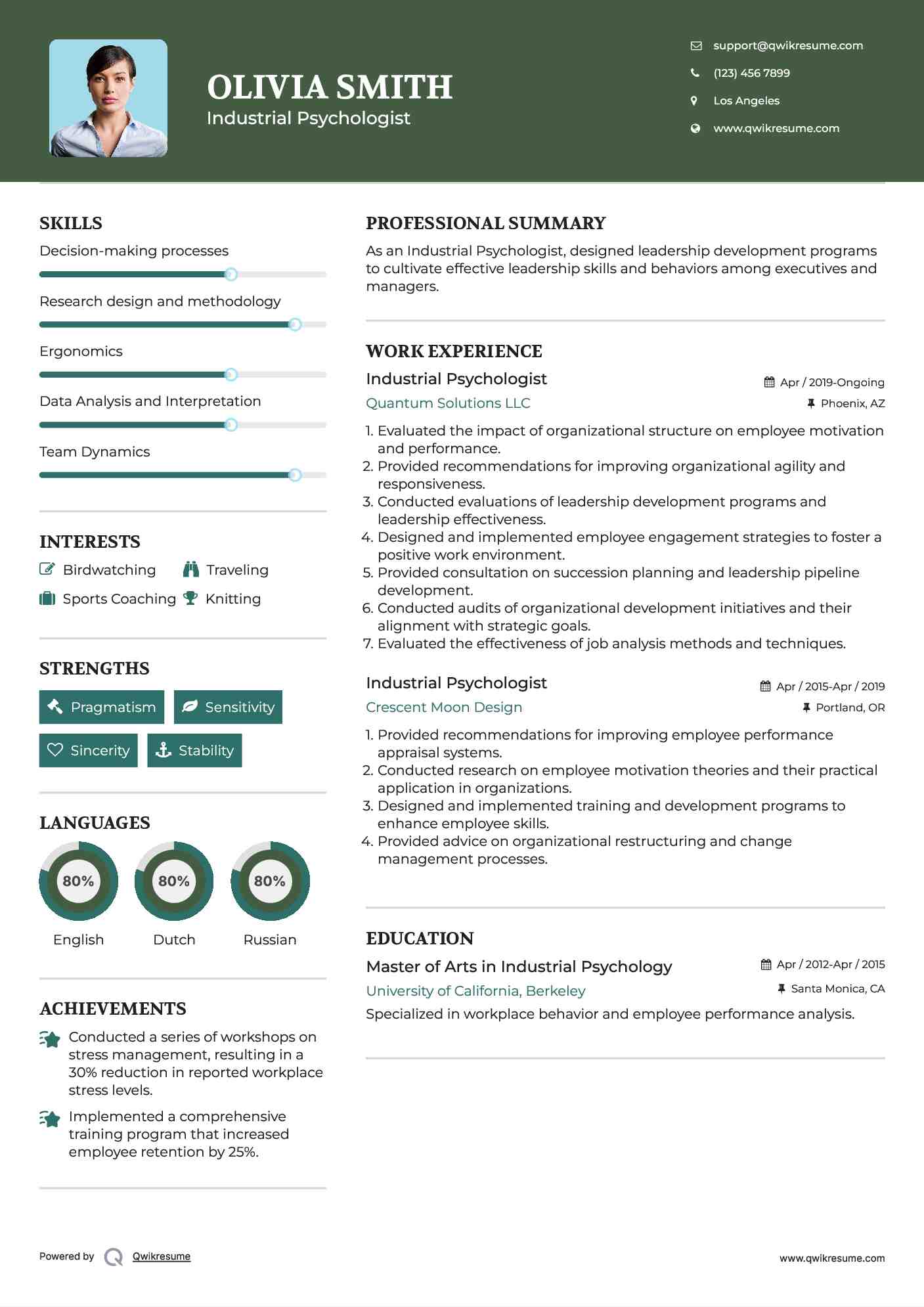 Industrial Psychologist Resume Sample