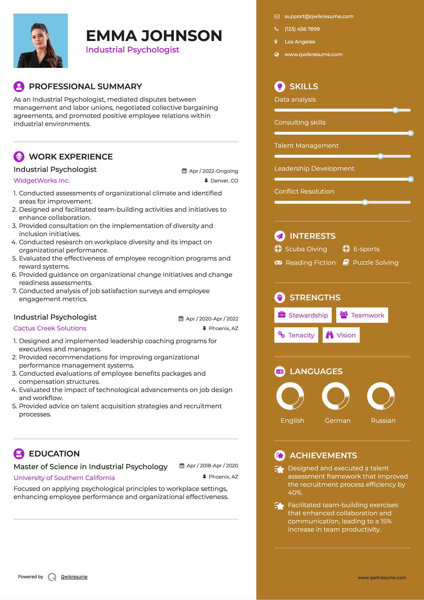 Industrial Psychologist Resume Sample