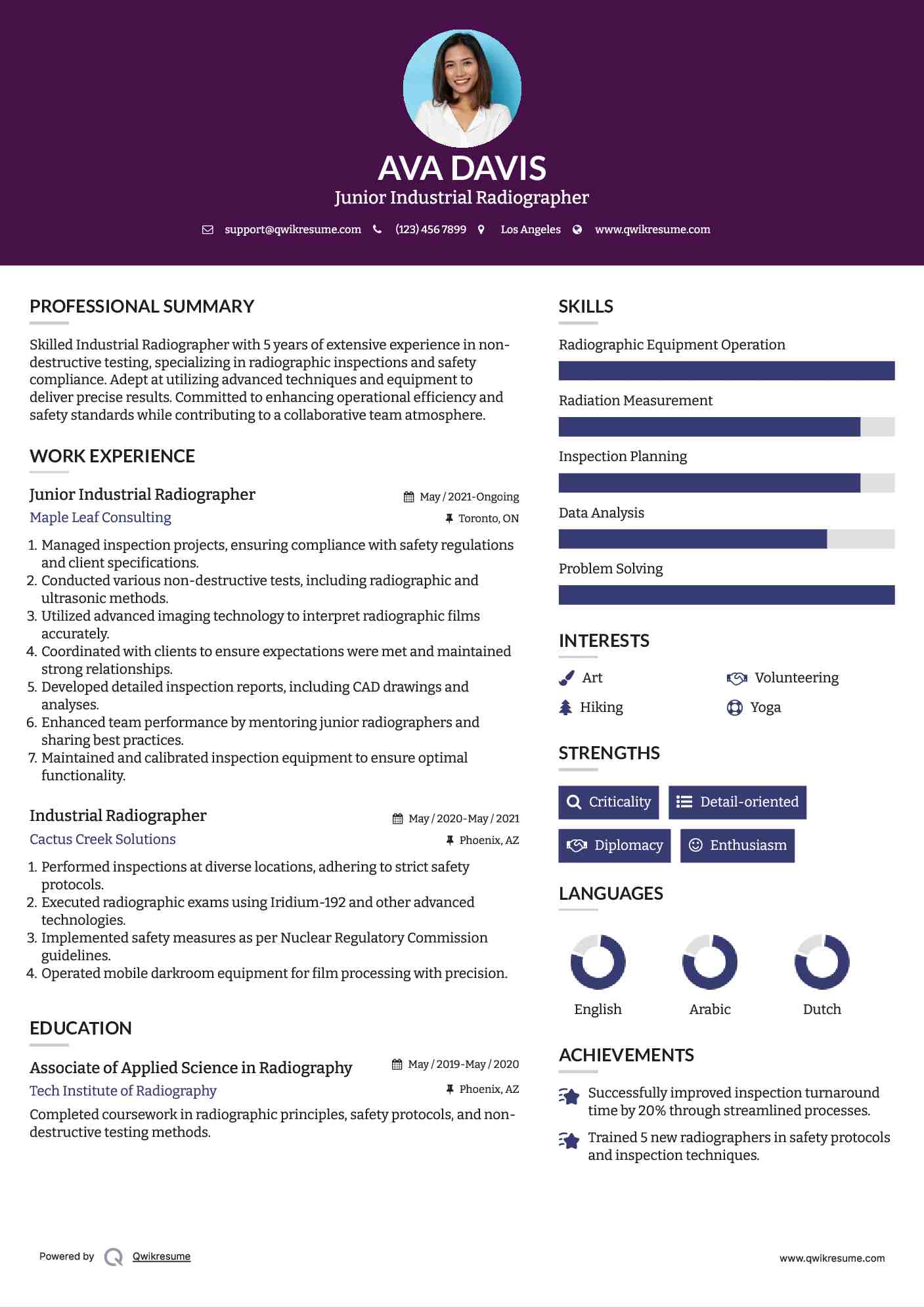 Junior Industrial Radiographer Resume Template