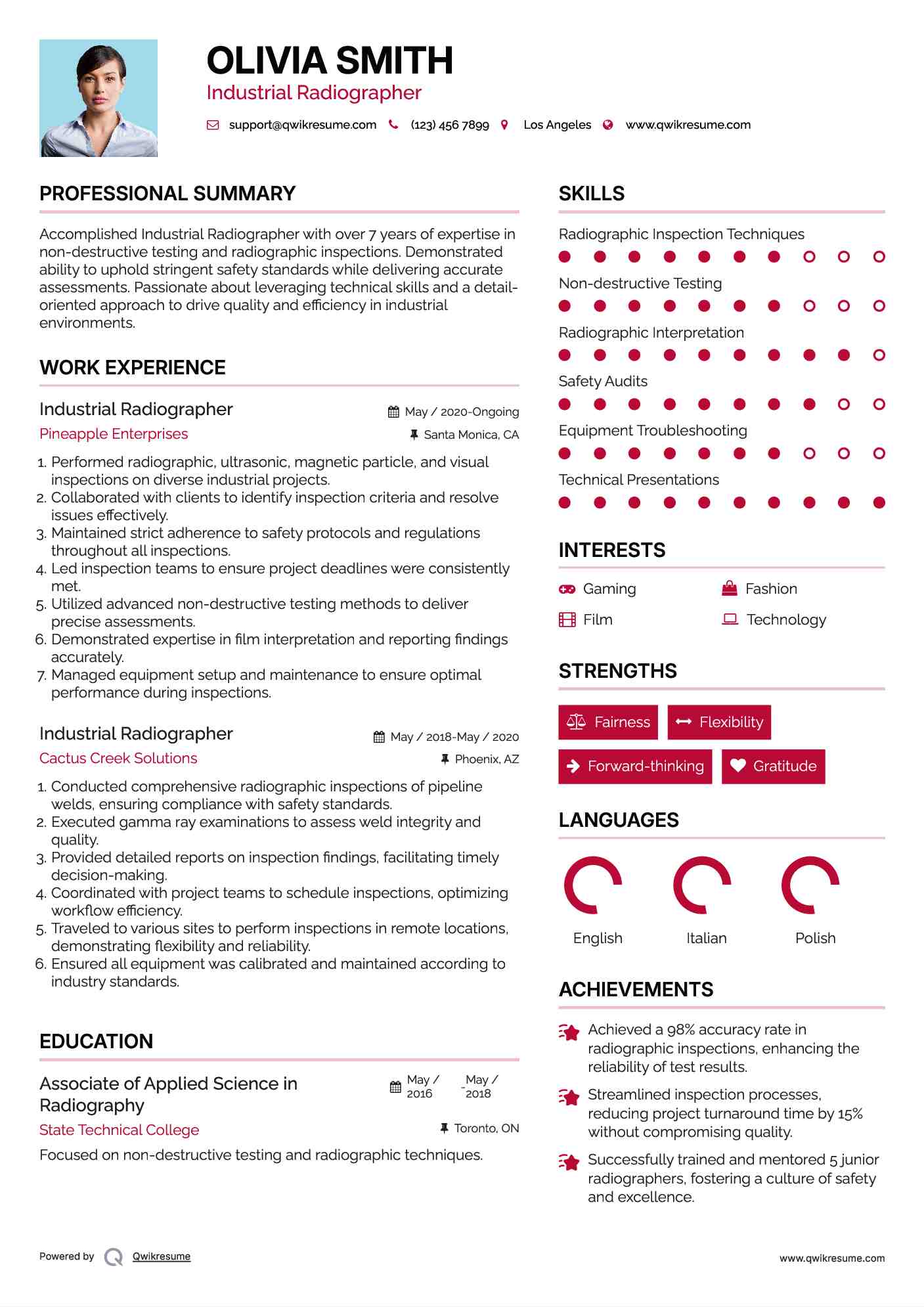 Industrial Radiographer Resume Sample