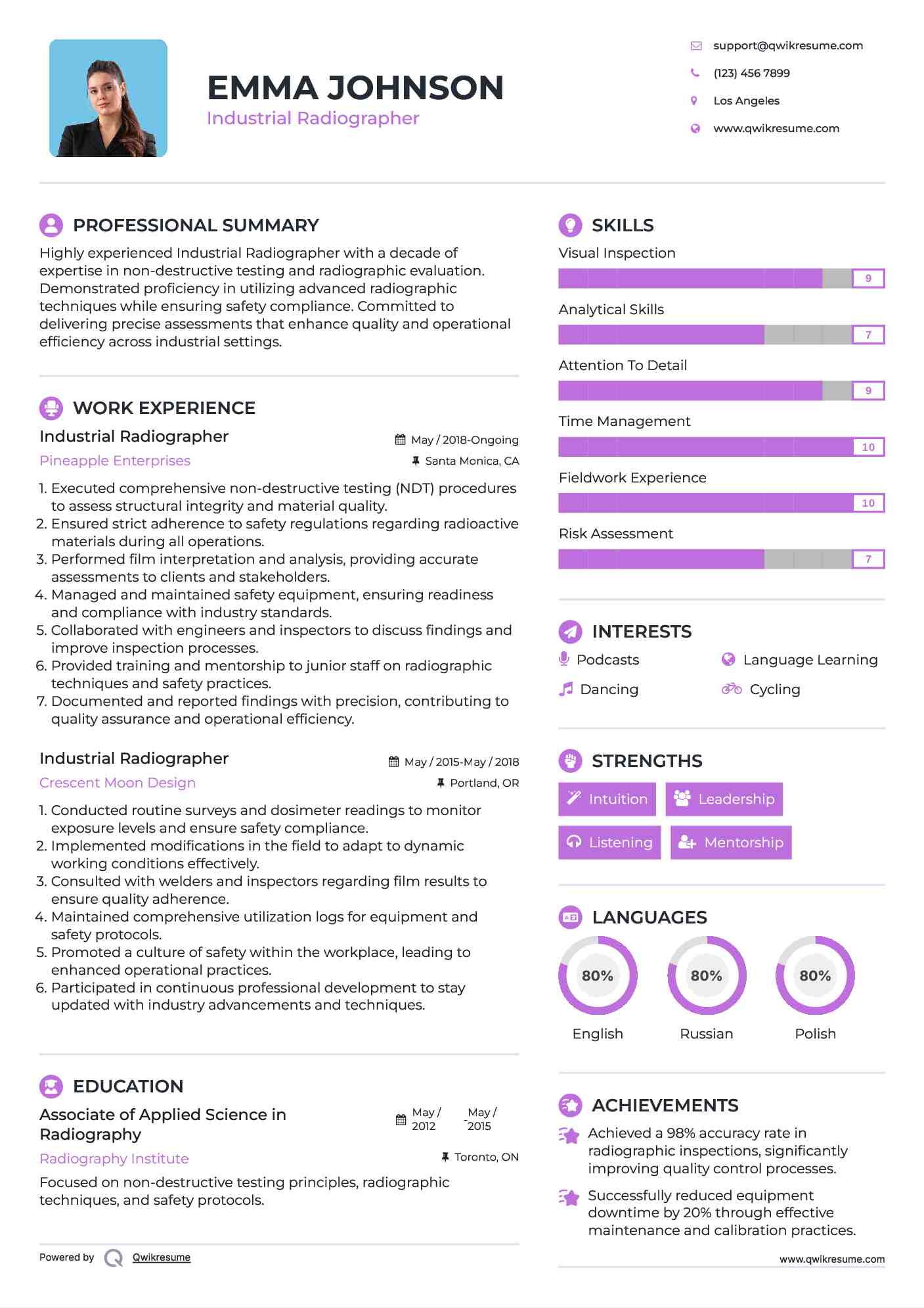 Industrial Radiographer Resume Samples QwikResume