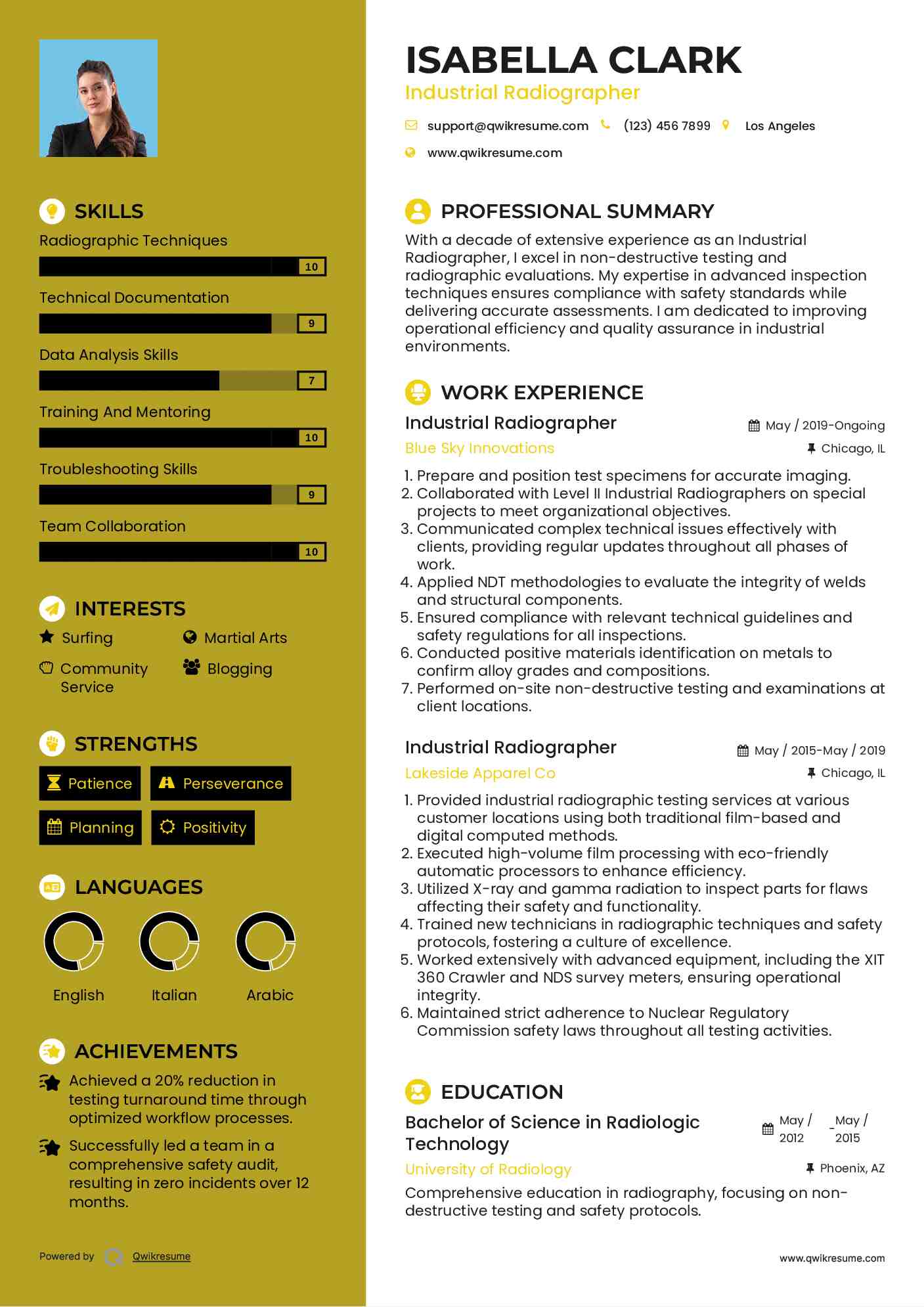 Industrial Radiographer Resume Sample
