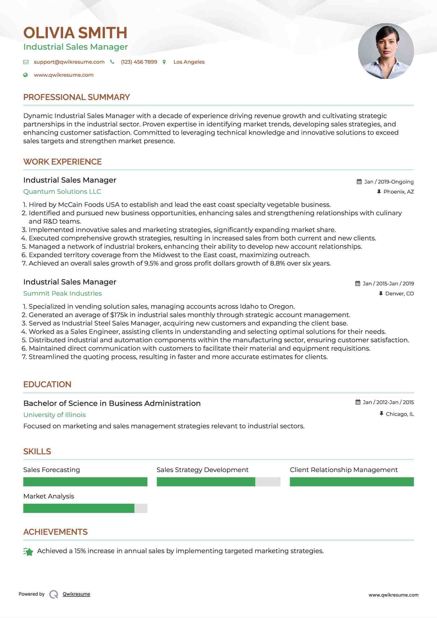 Industrial Sales Manager Resume Format