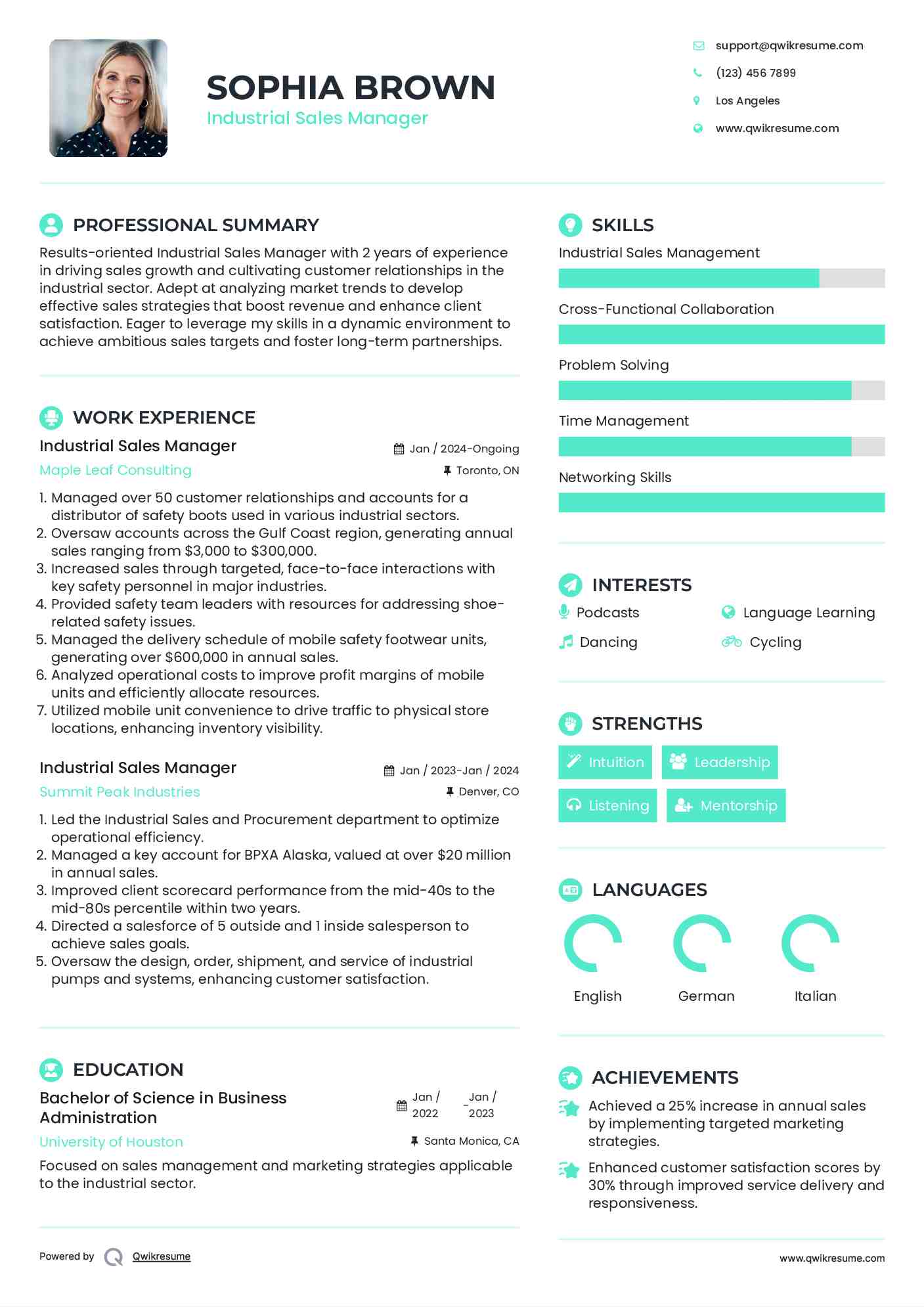 Industrial Sales Manager Resume Model