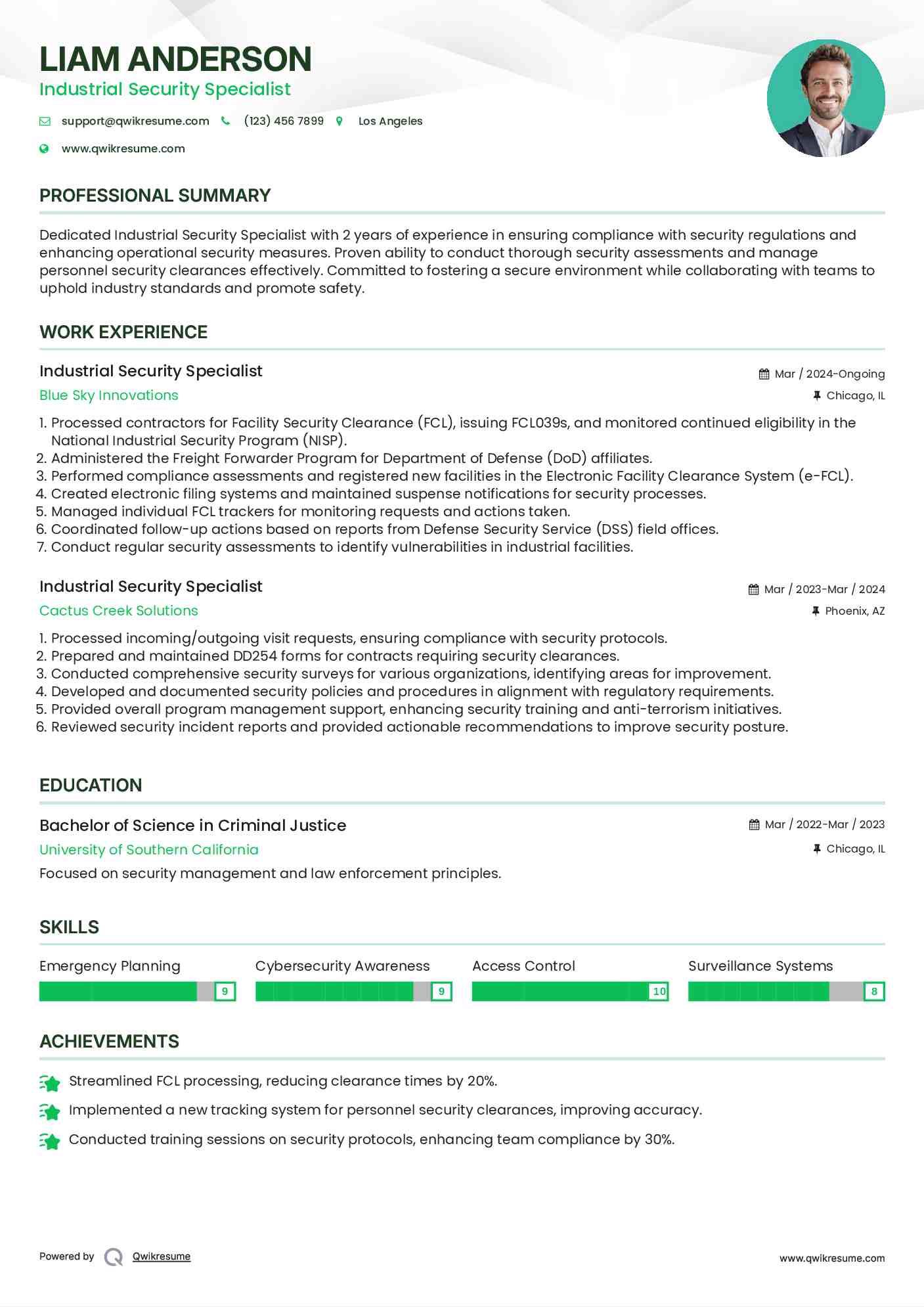 Industrial Security Specialist Resume Template