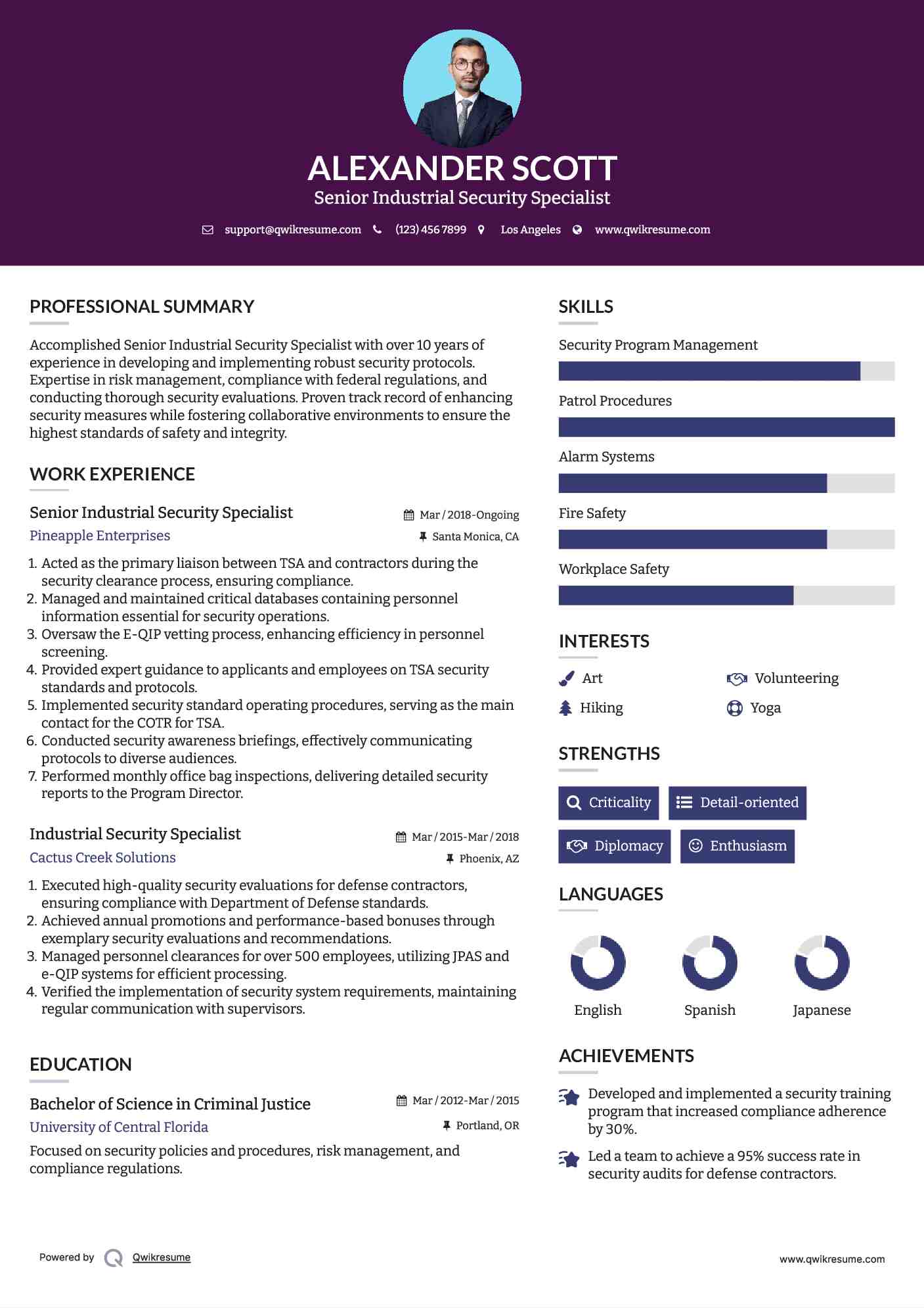 Senior Industrial Security Specialist Resume Template