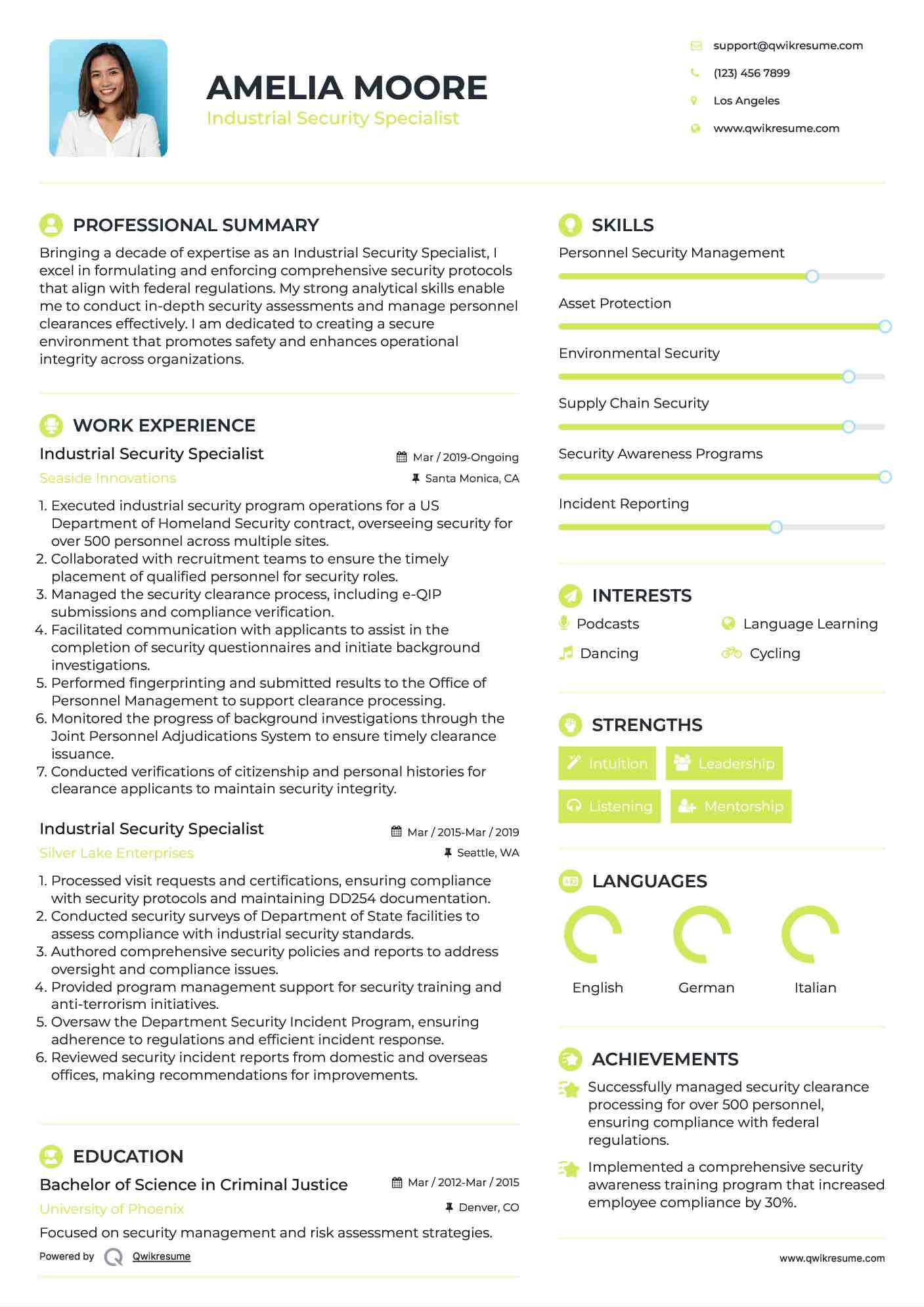 Industrial Security Specialist Resume Sample