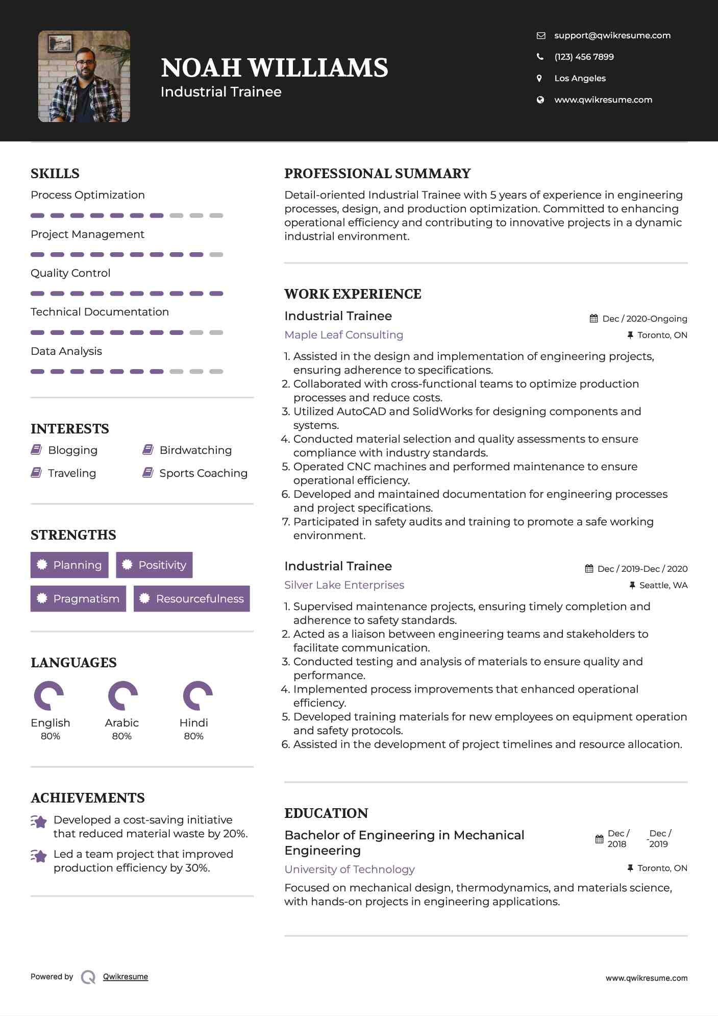 Industrial Trainee Resume Template