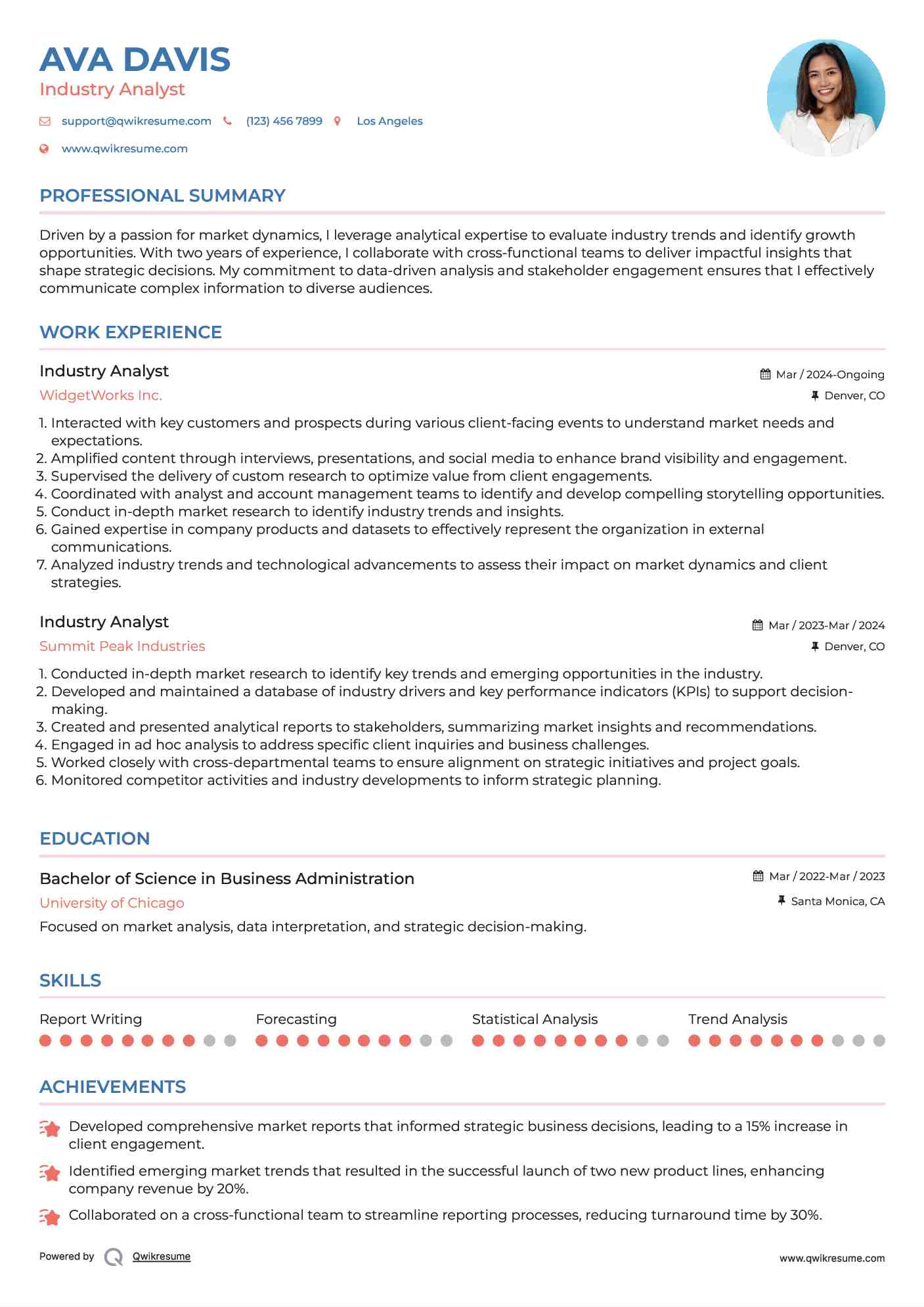 Industry Analyst Resume Example