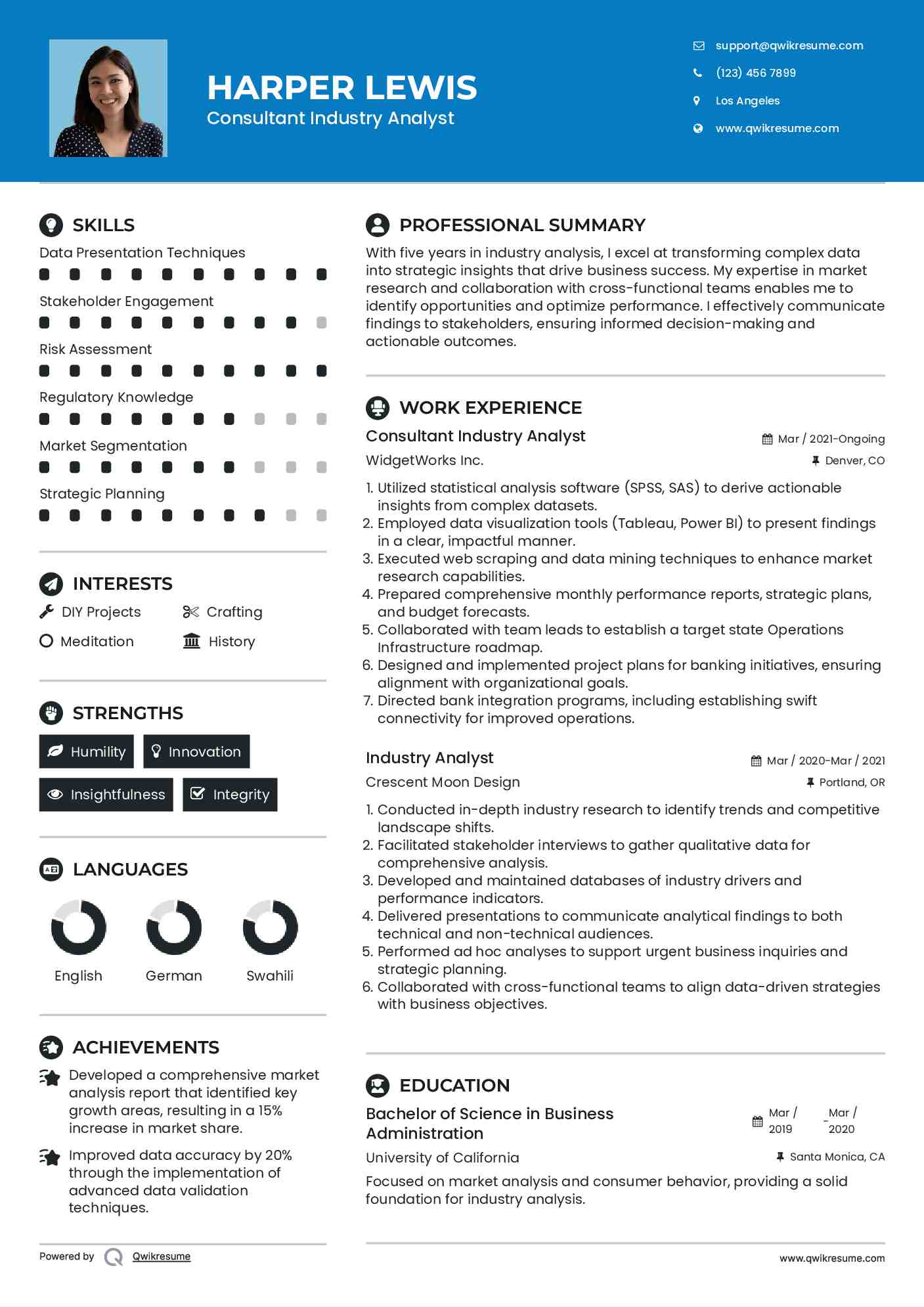 Consultant Industry Analyst Resume Sample