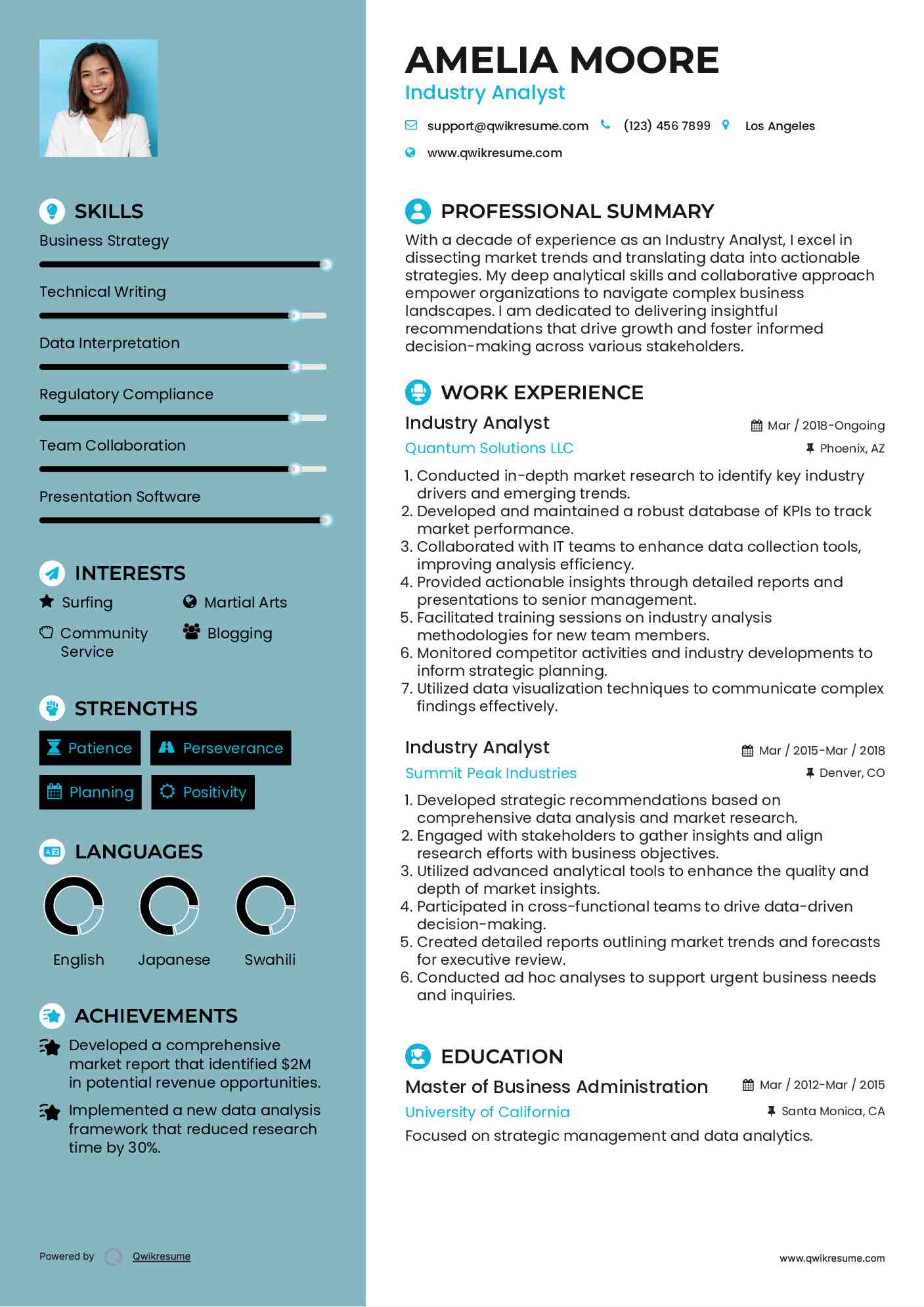 Industry Analyst Resume Sample