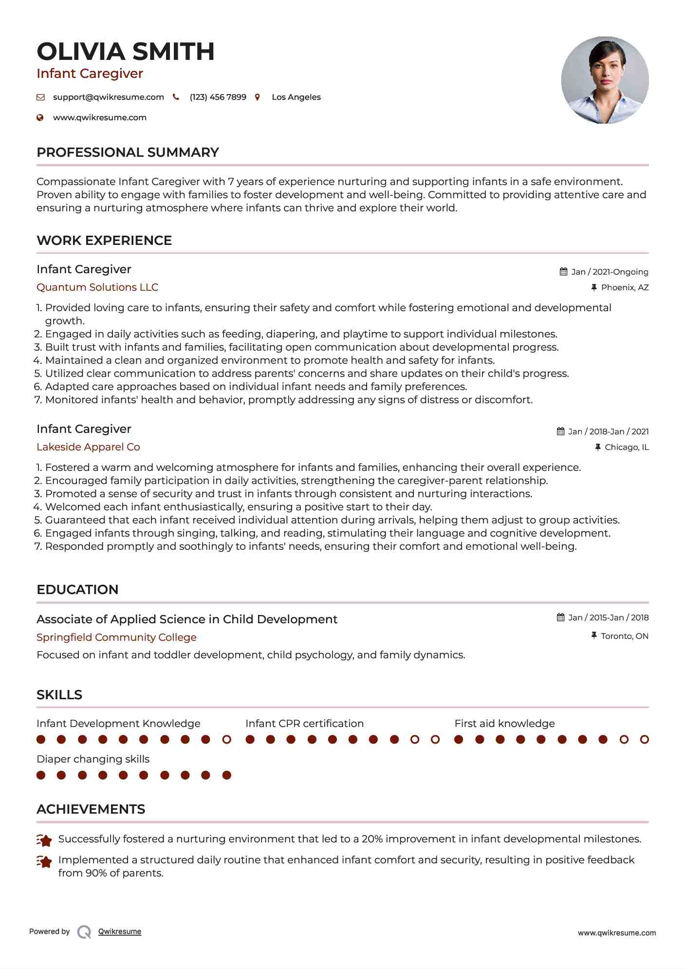 Infant Caregiver Resume Template