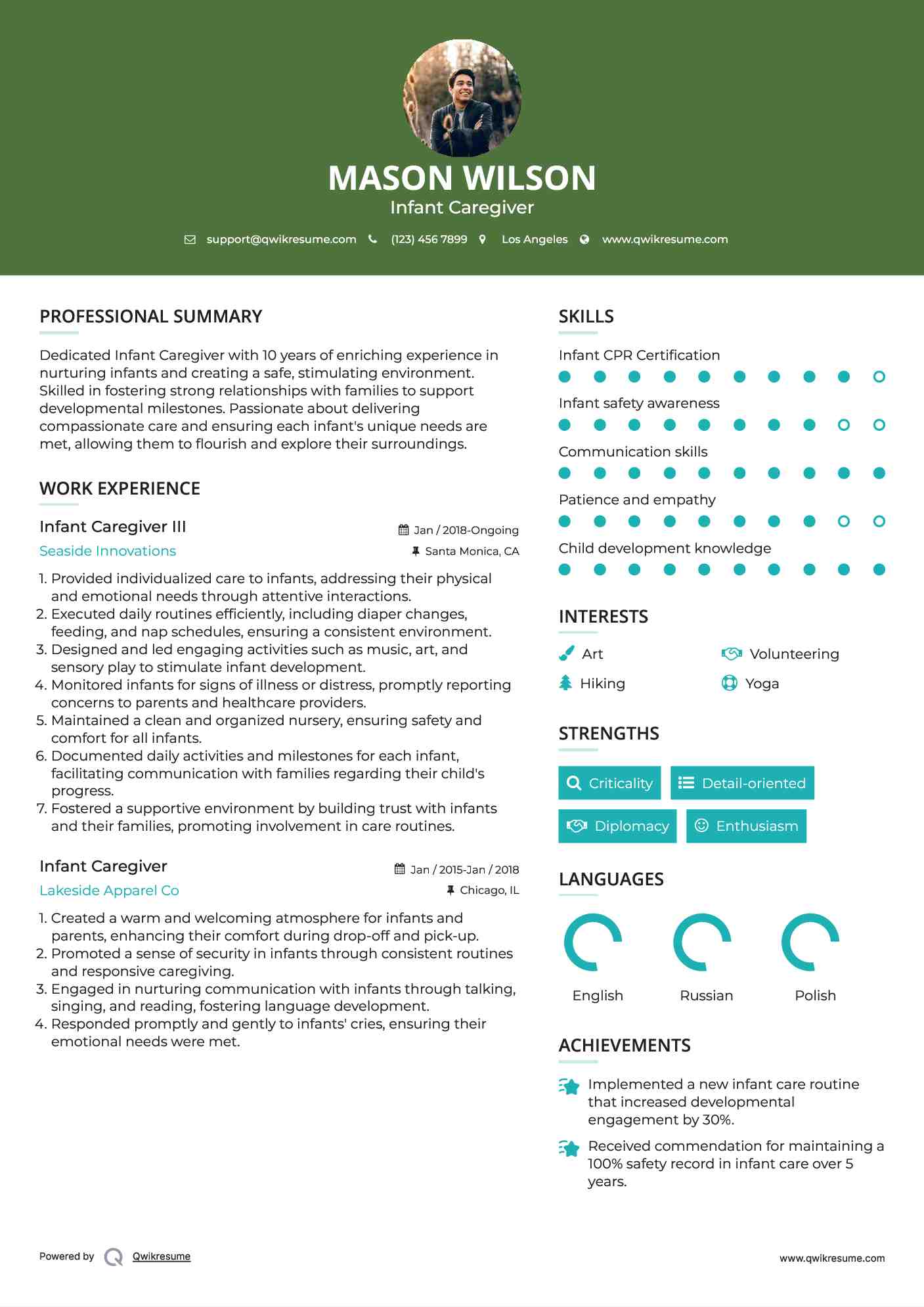 Infant Caregiver III Resume Sample