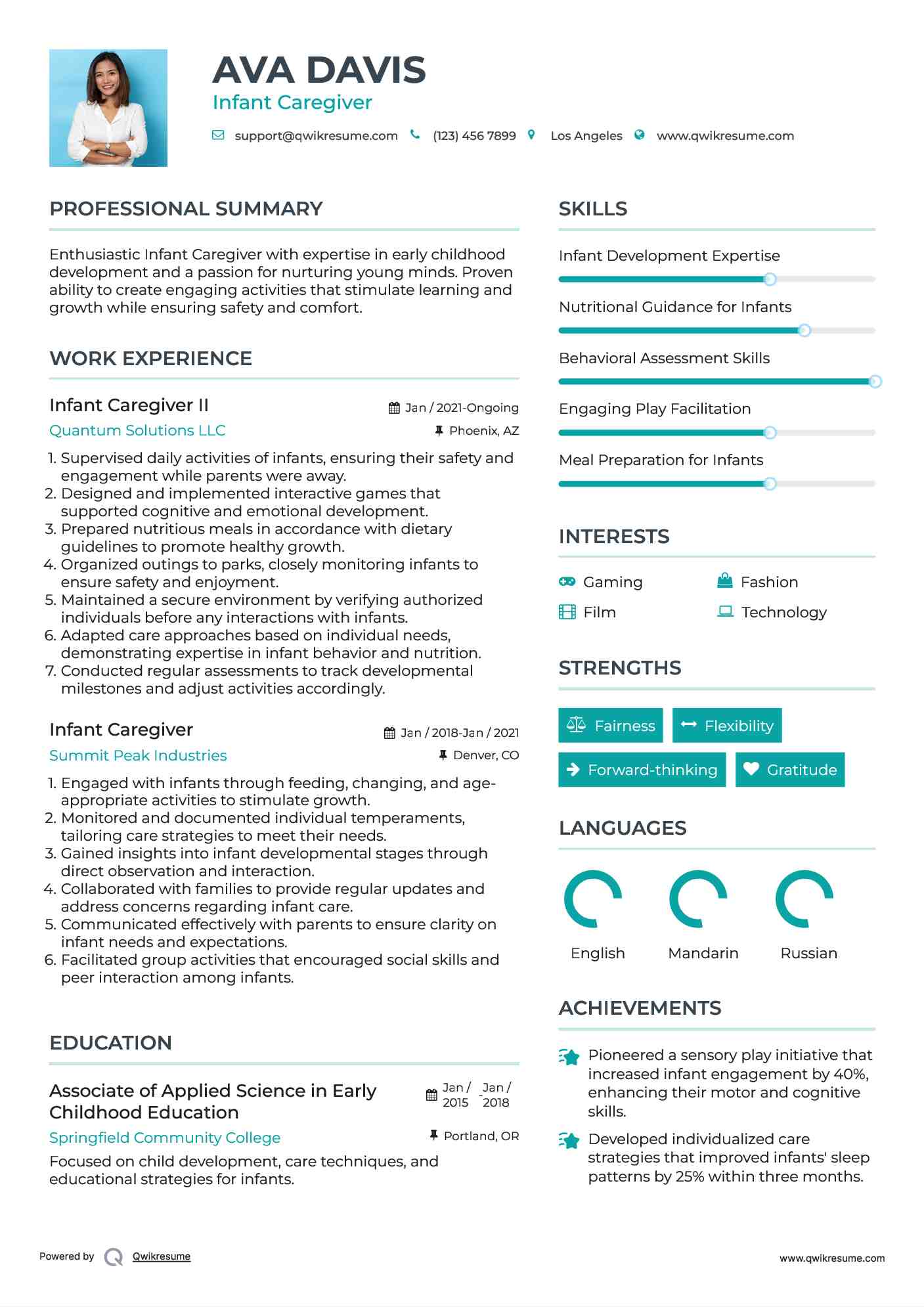 Infant Caregiver II Resume Format