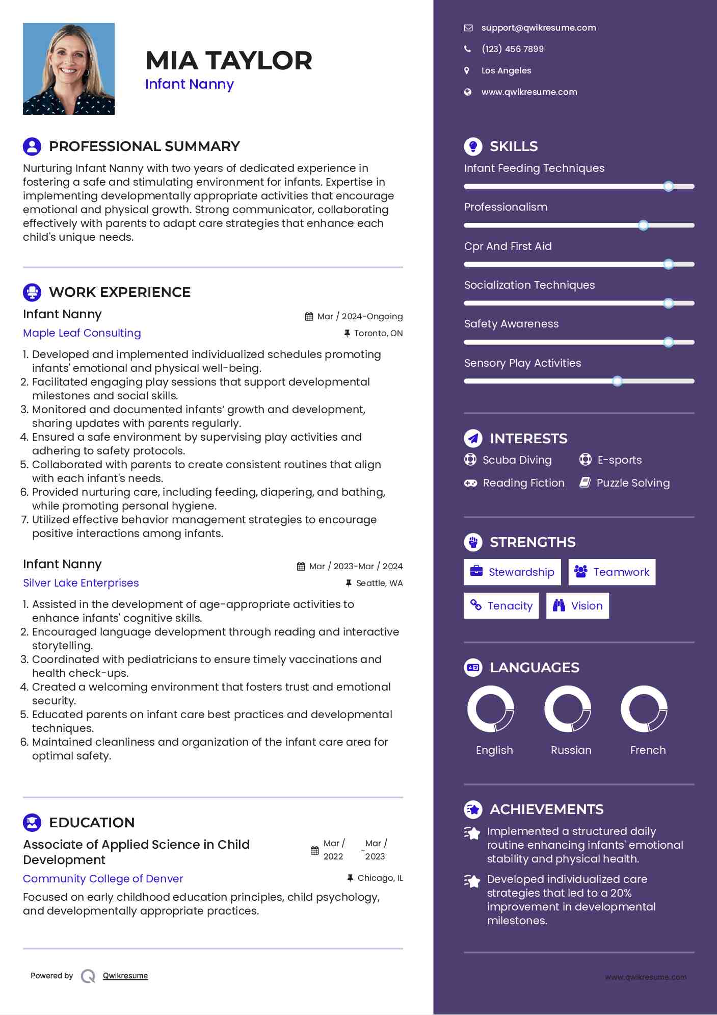 Infant Nanny Resume Model