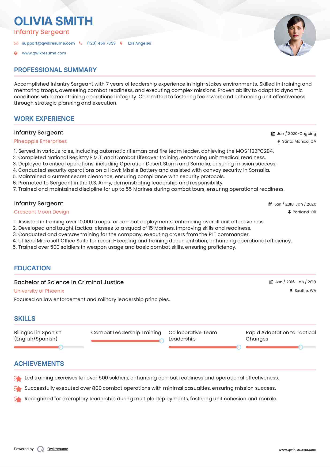 Infantry Sergeant Resume Model