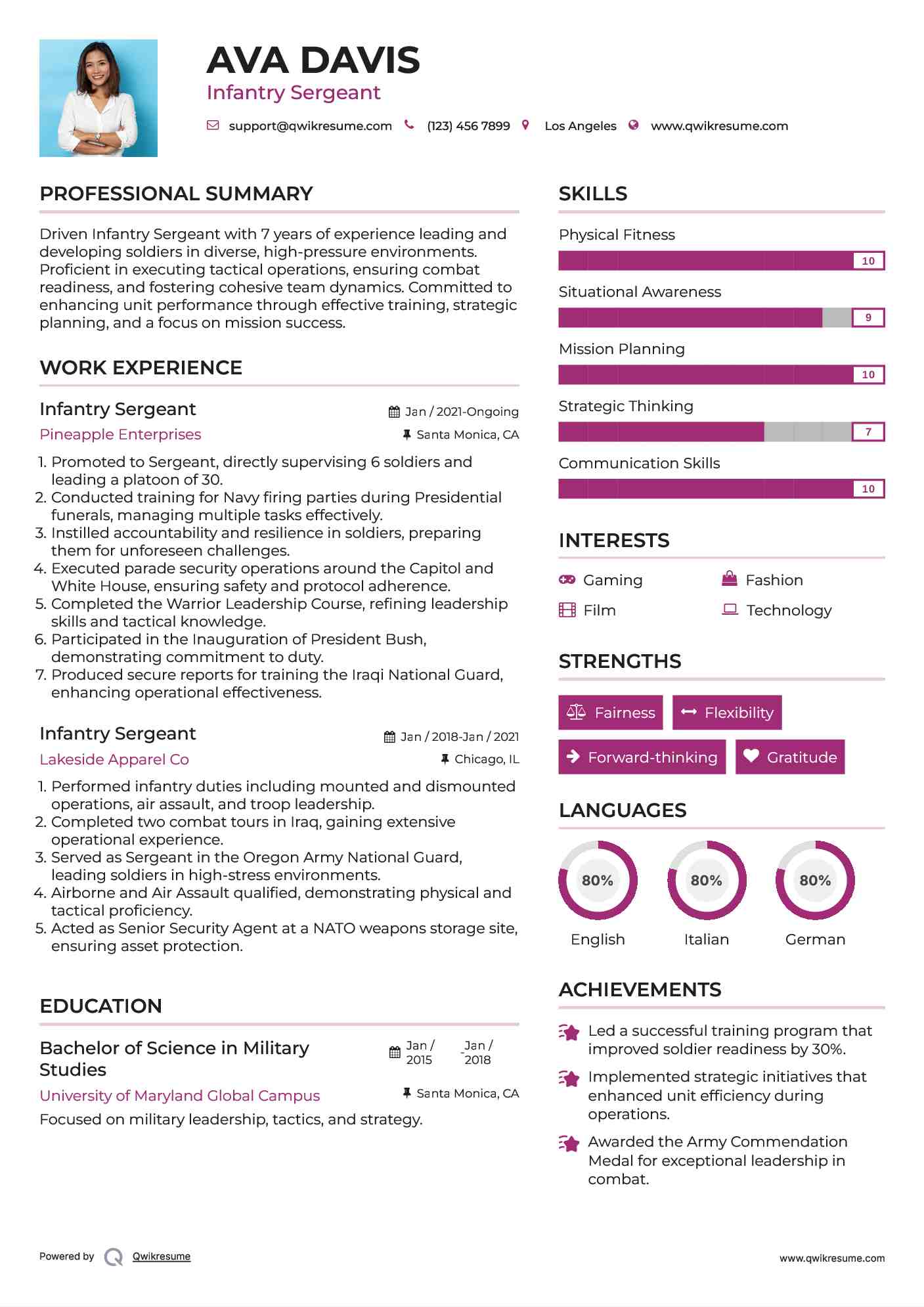 Infantry Sergeant Resume Template