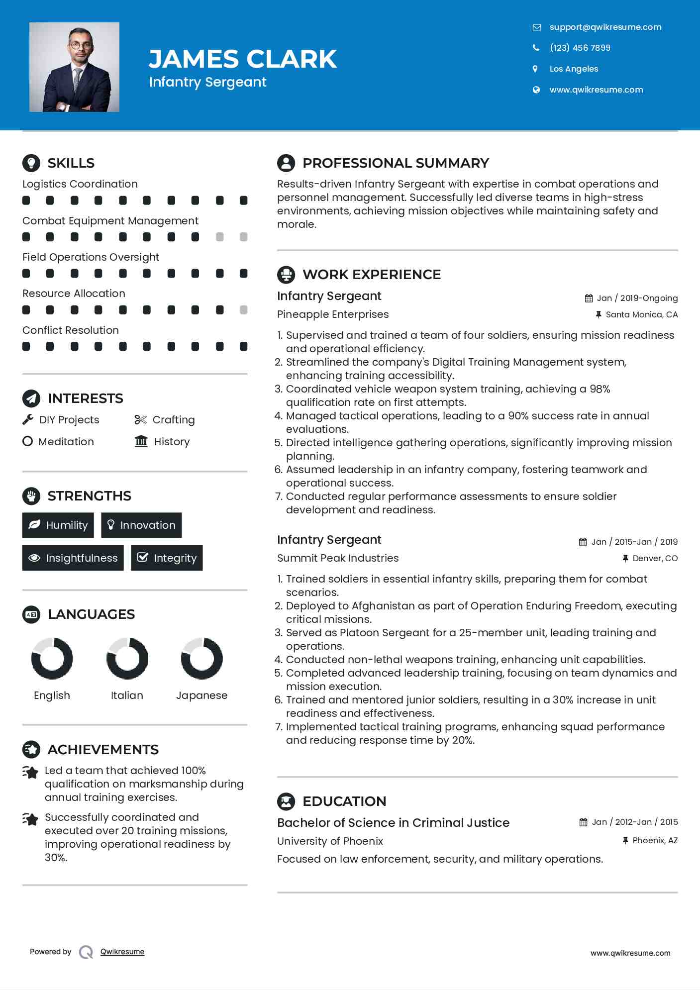 Infantry Sergeant Resume Model