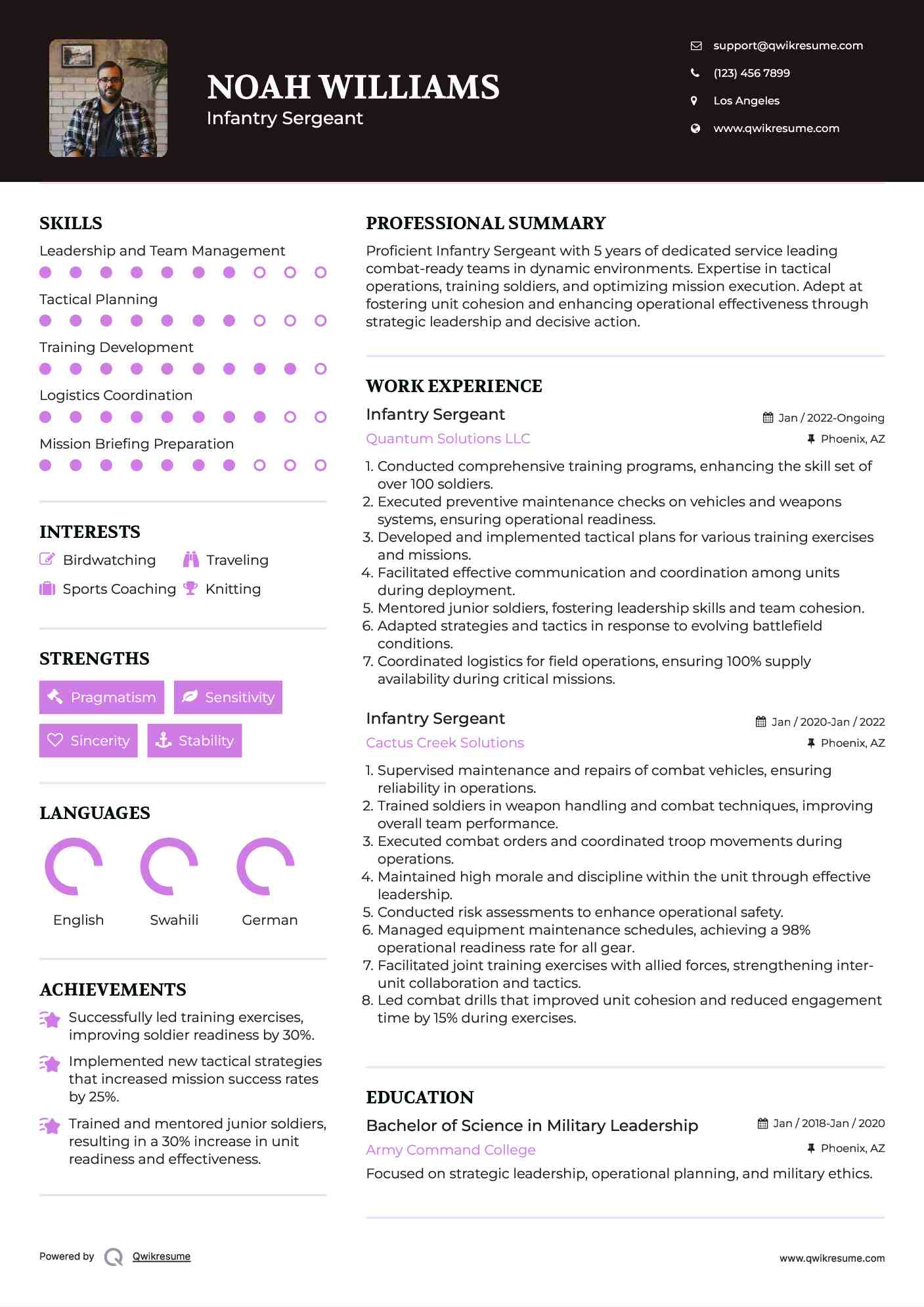 Infantry Sergeant Resume Format