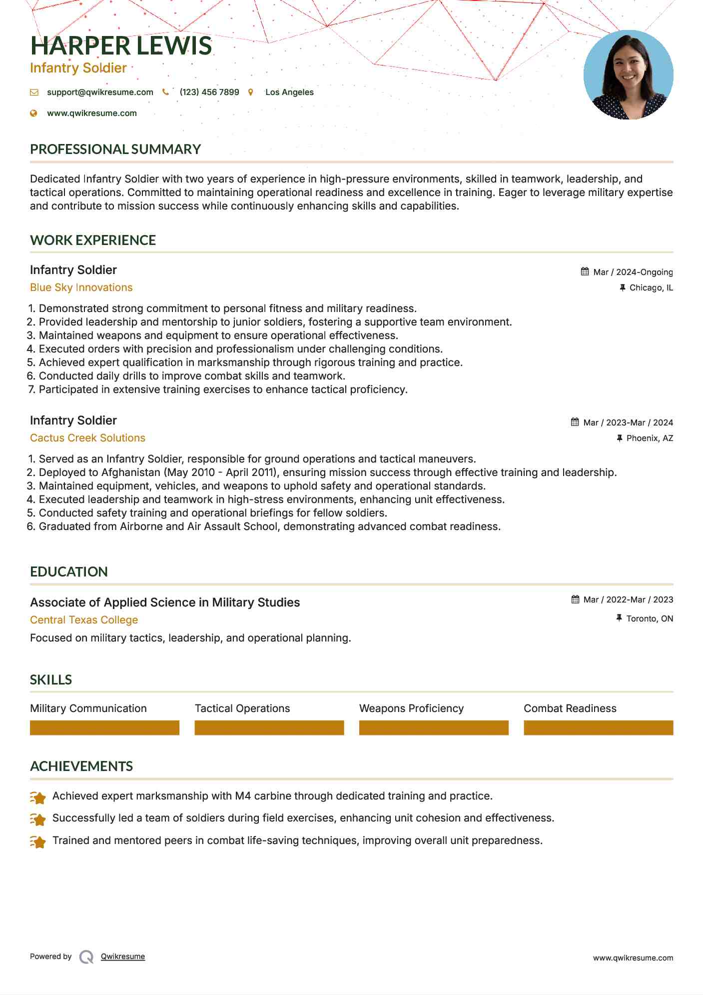 Infantry Soldier Resume Template