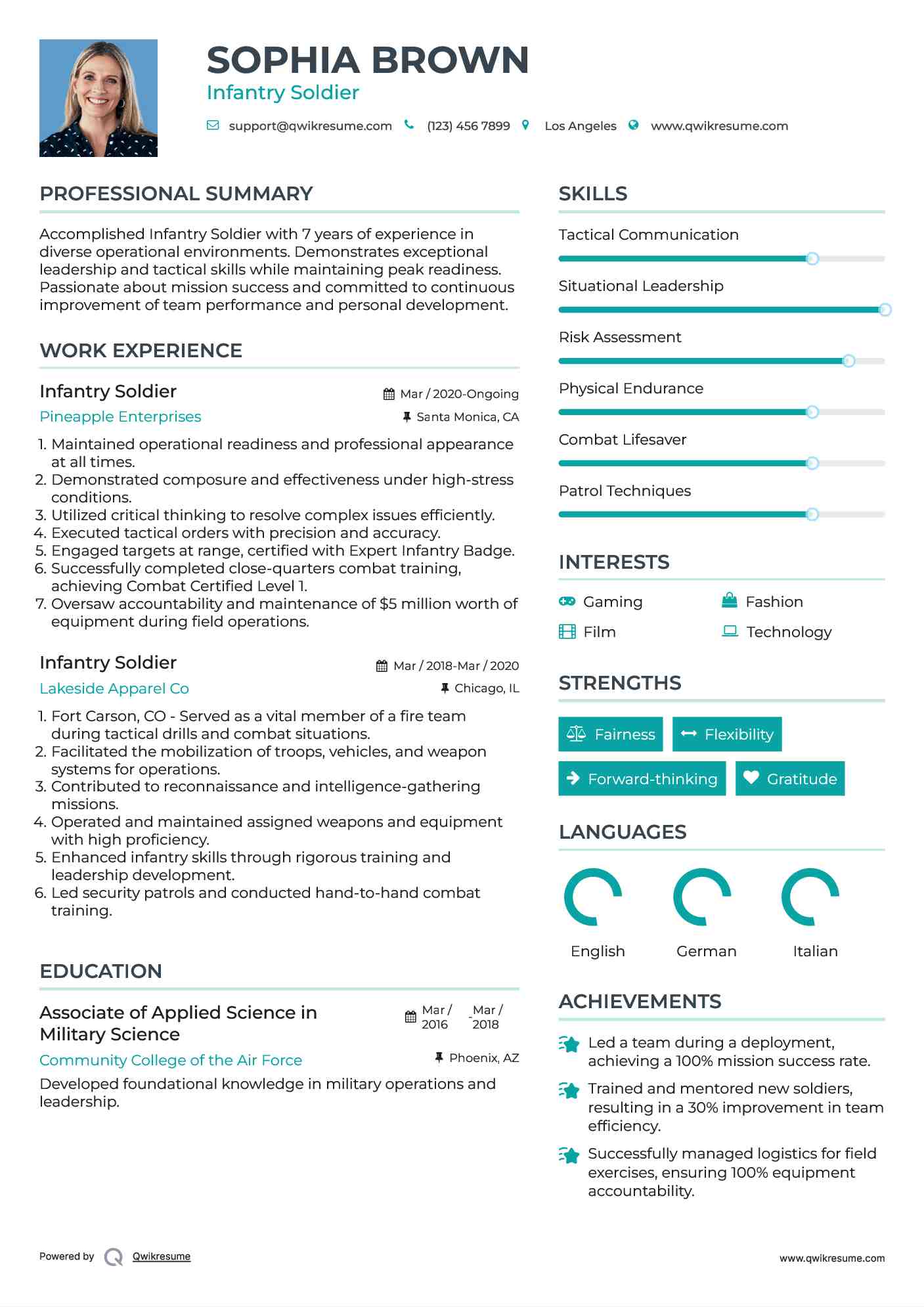 Infantry Soldier Resume Format