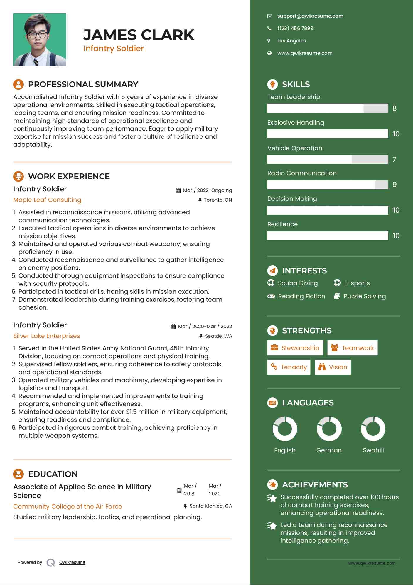 Infantry Soldier Resume Format