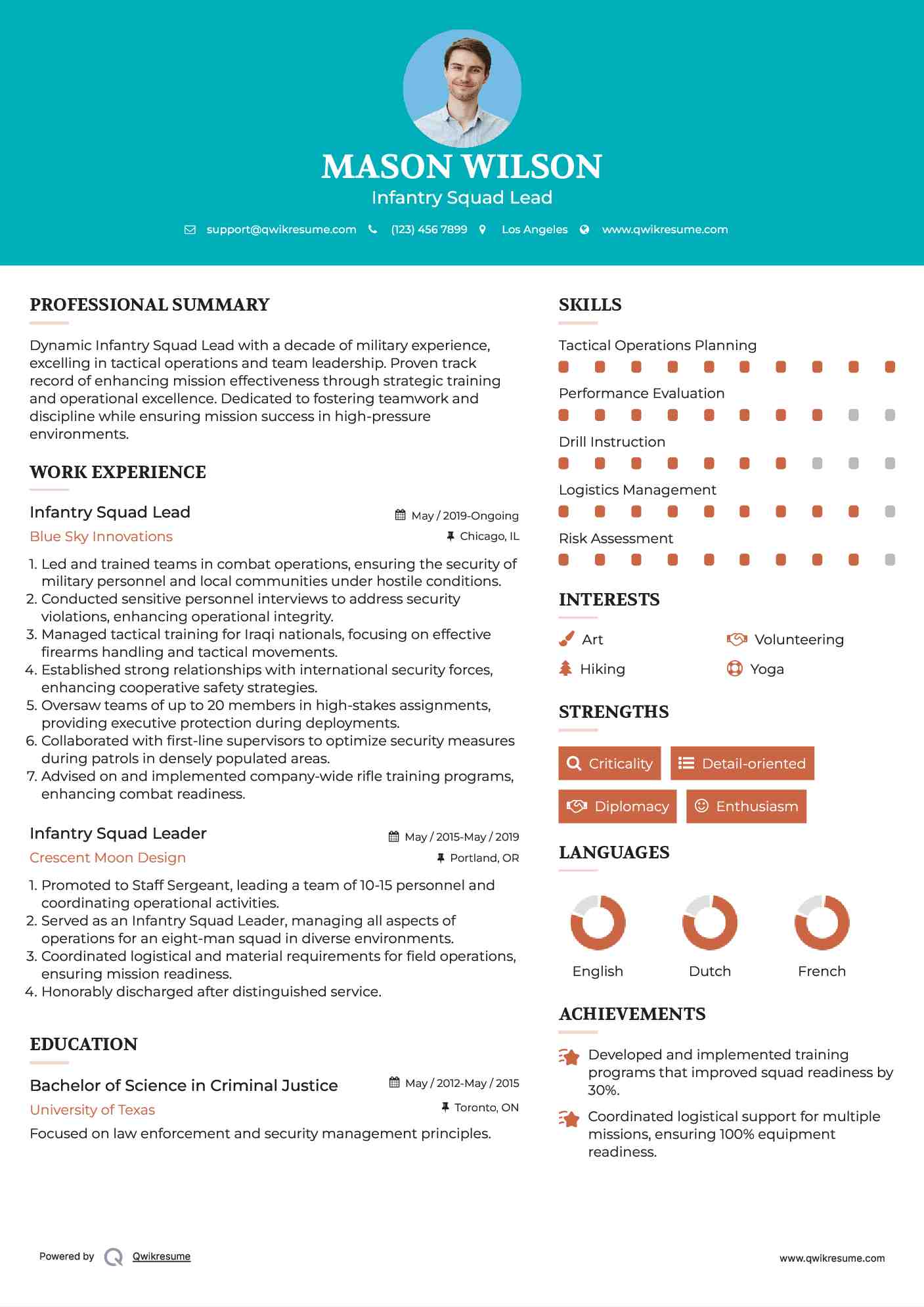 Infantry Squad Lead Resume Template