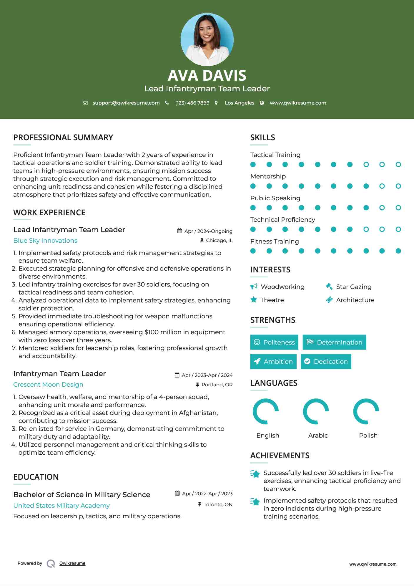 Lead Infantryman Team Leader Resume Example