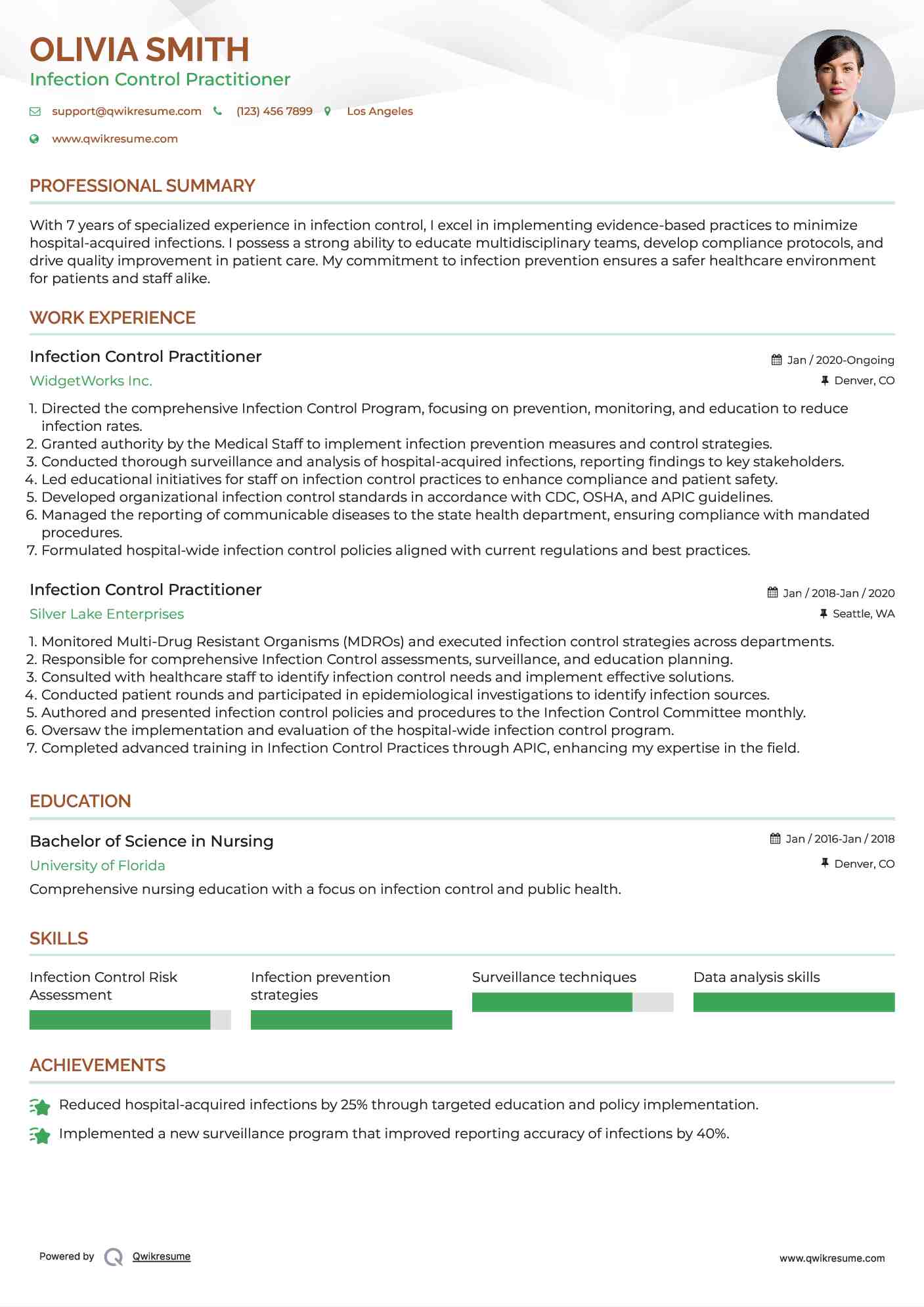 Infection Control Practitioner Resume Sample