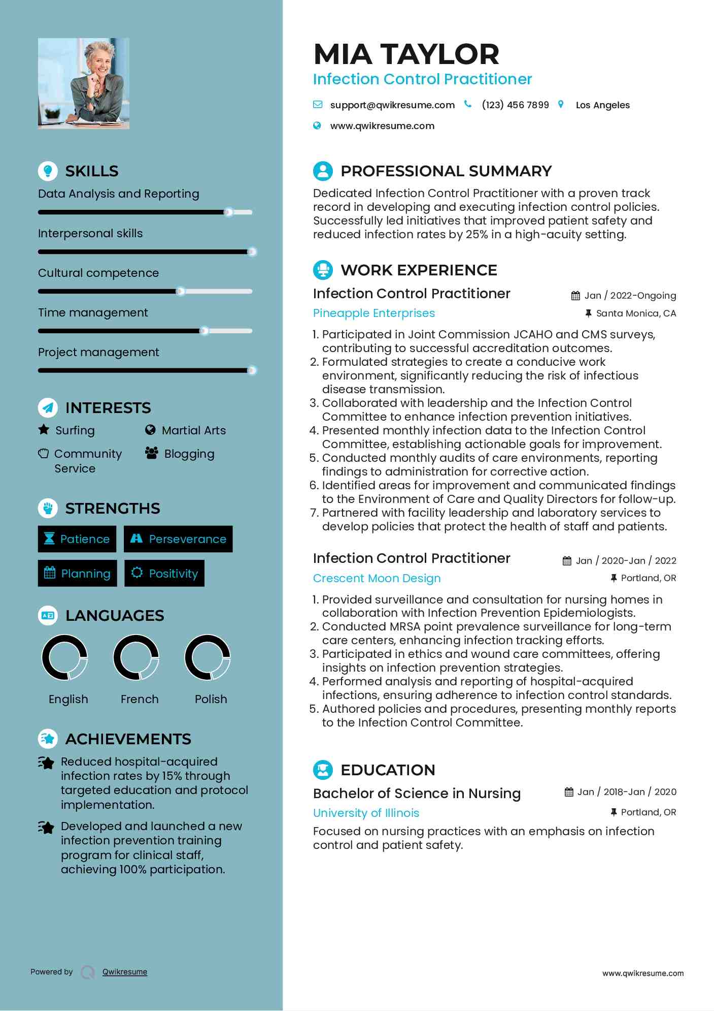 Infection Control Practitioner Resume Sample