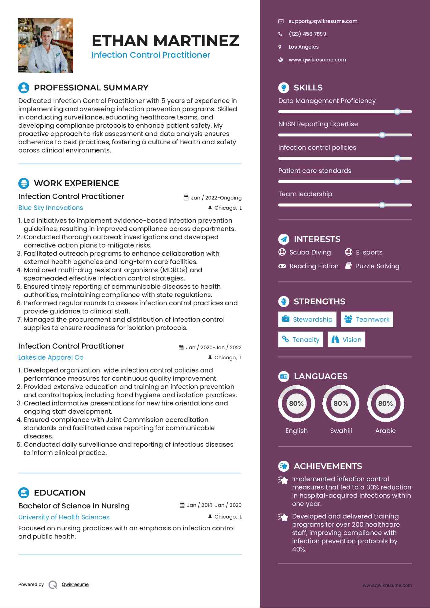 Infection Control Practitioner Resume Template